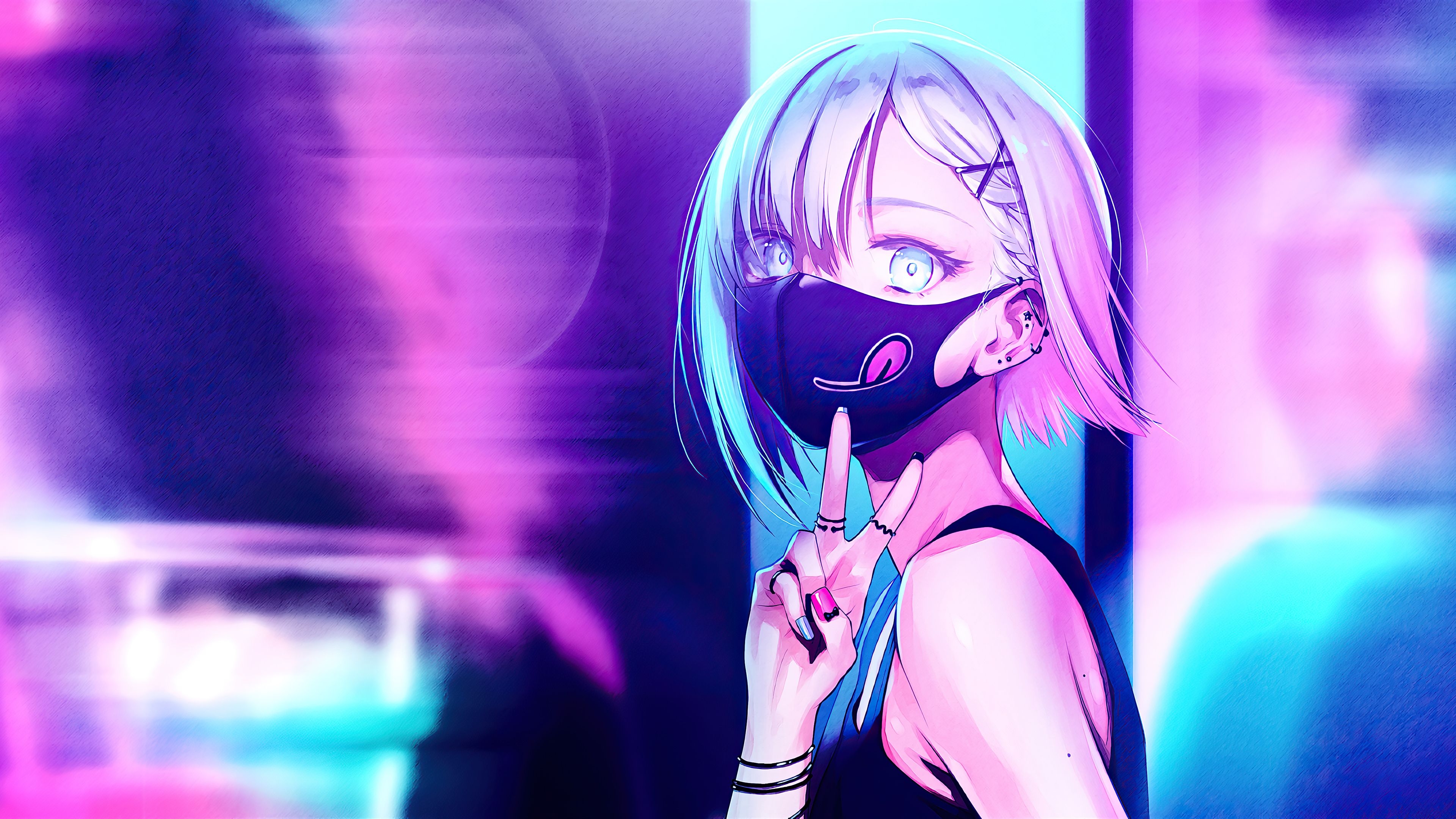 3840x2160 Anime Girl City Lights Neon Face Mask.hdqwalls.com, Desktop