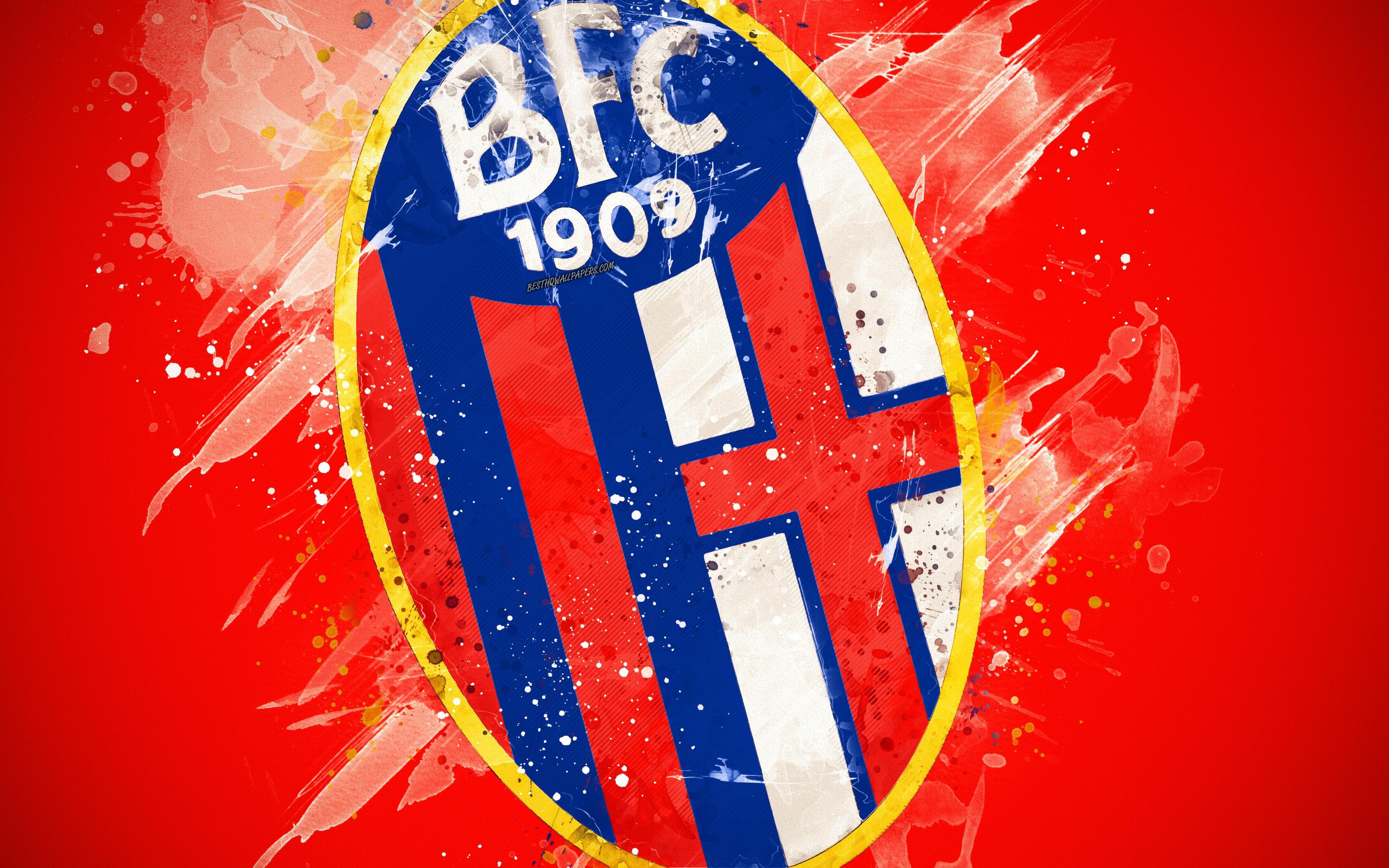 3840x2400 Download wallpaper Bologna FC, 4k, paint art, creative, Italian, Desktop