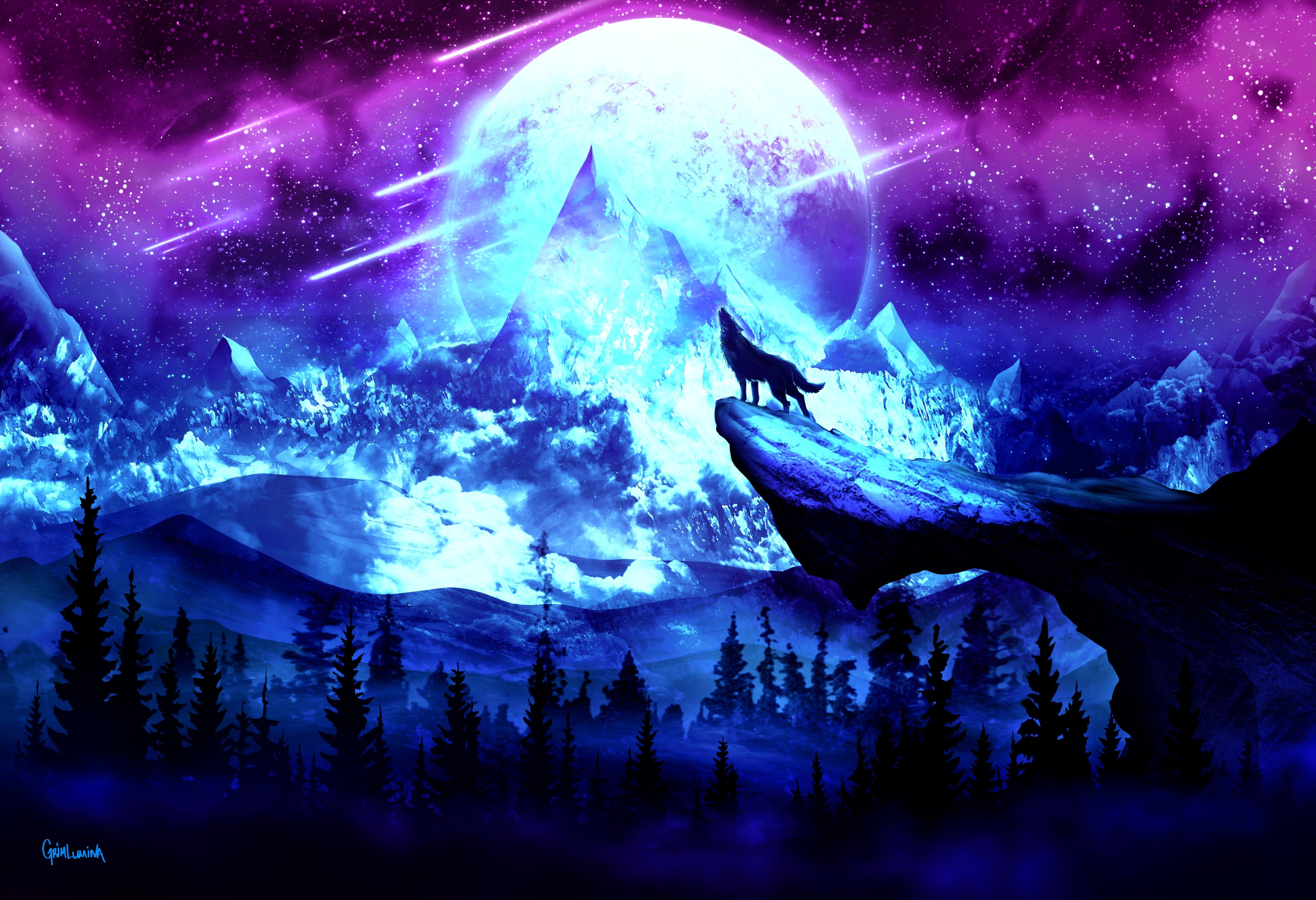 5710x3900 Moon Purple Wolf Wallpaper, Desktop