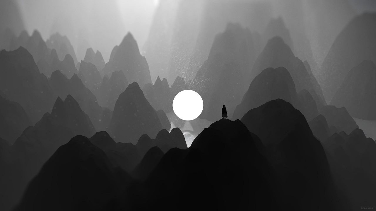 1280x720 Wallpaper Moon, Mountains, Alone, Dark, CGI, HD, Black Dark, Desktop