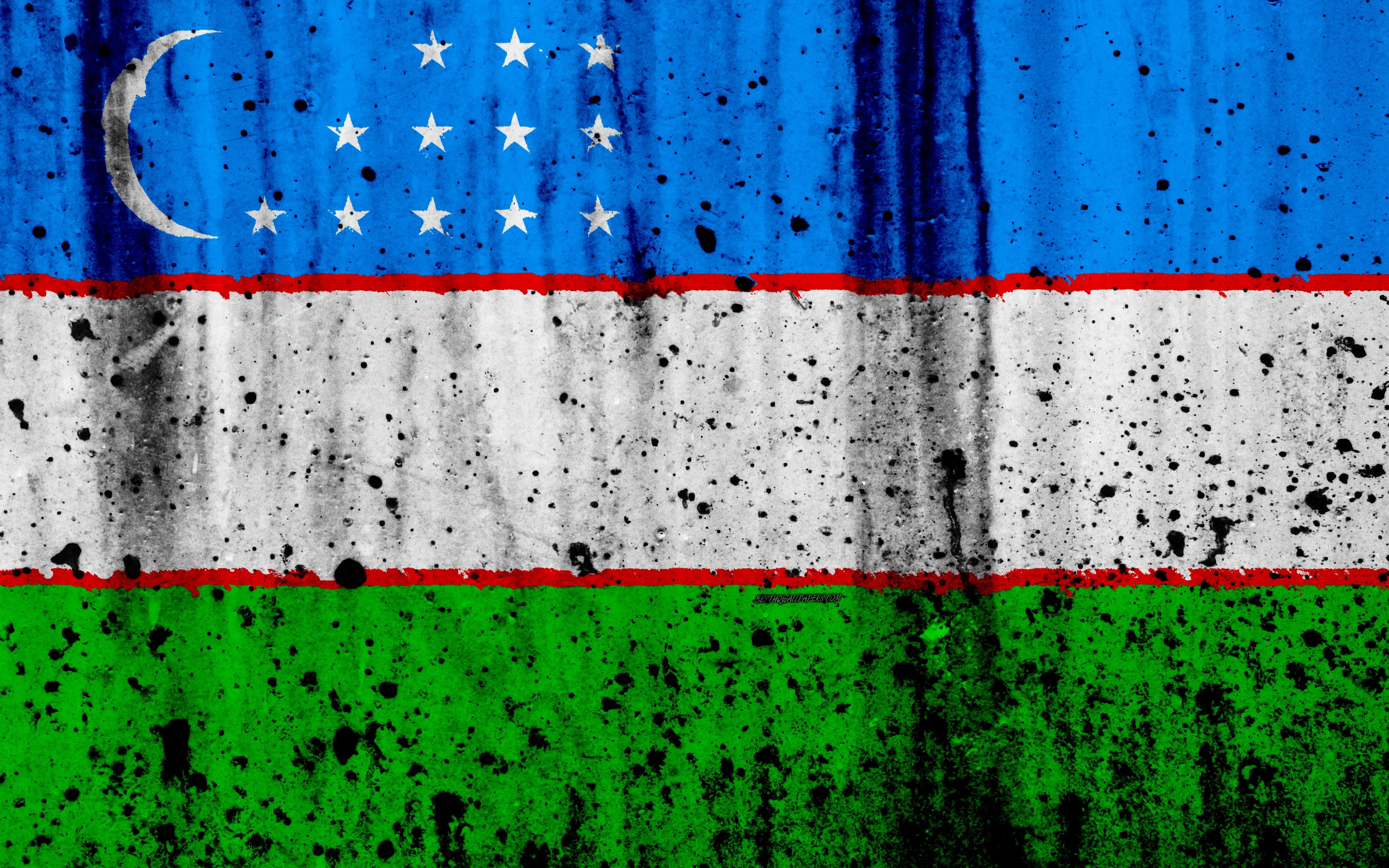 3840x2400 Download wallpaper Uzbek flag, 4k, grunge, flag of Uzbekistan, Asia, Desktop