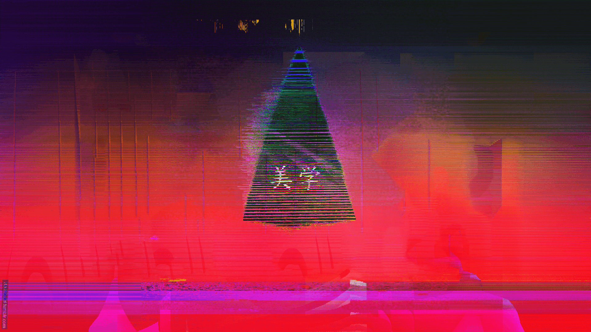 1920x1080 Glitch Neon Aesthetic Japan Triangle Abstract, Desktop