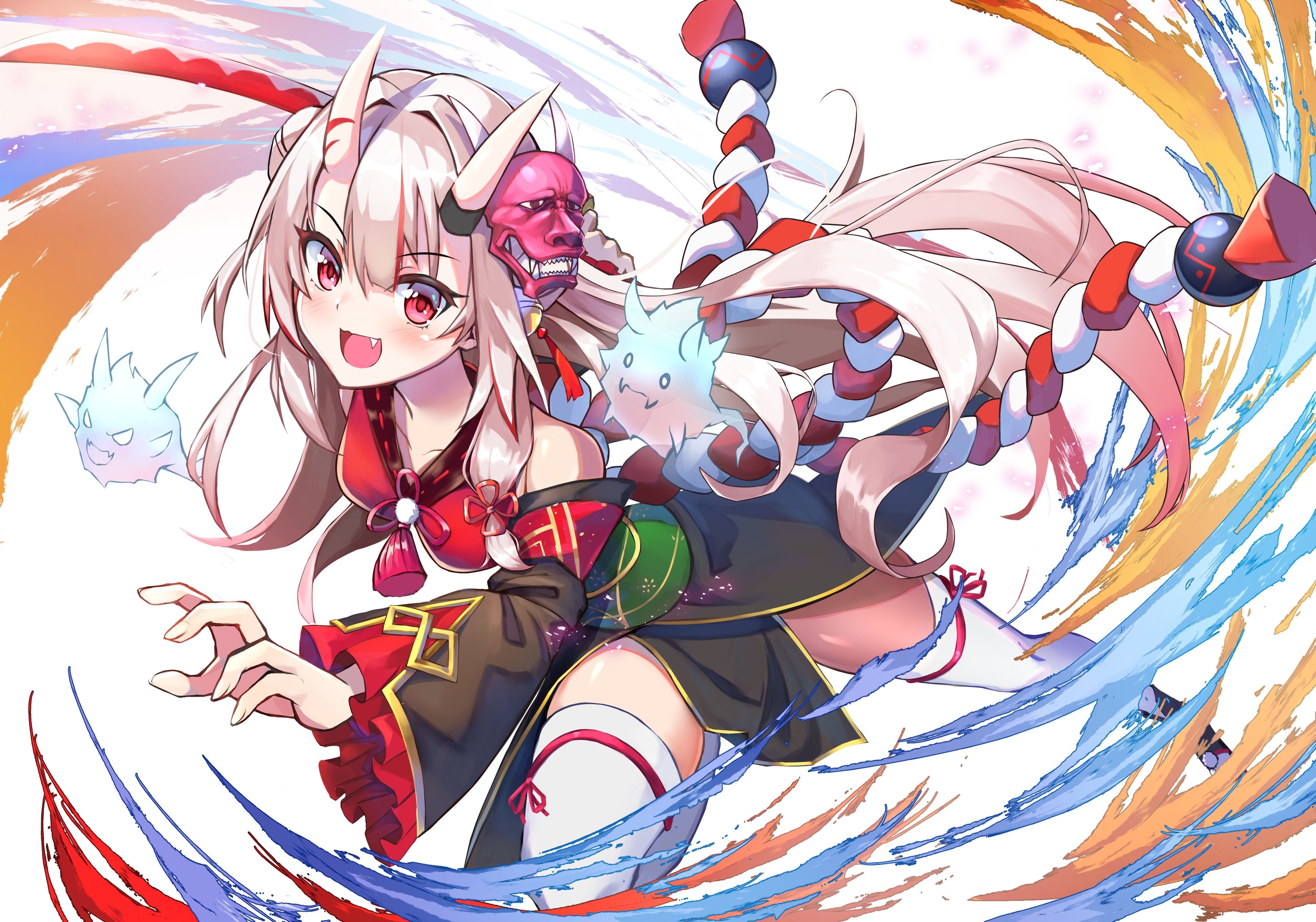 3890x2730 agibe demon hololive horns japanese clothes katana long hair magic nakiri ayame rope sword thighhighs weapon zettai ryouiki. konachan.com.com Anime Wallpaper, Desktop