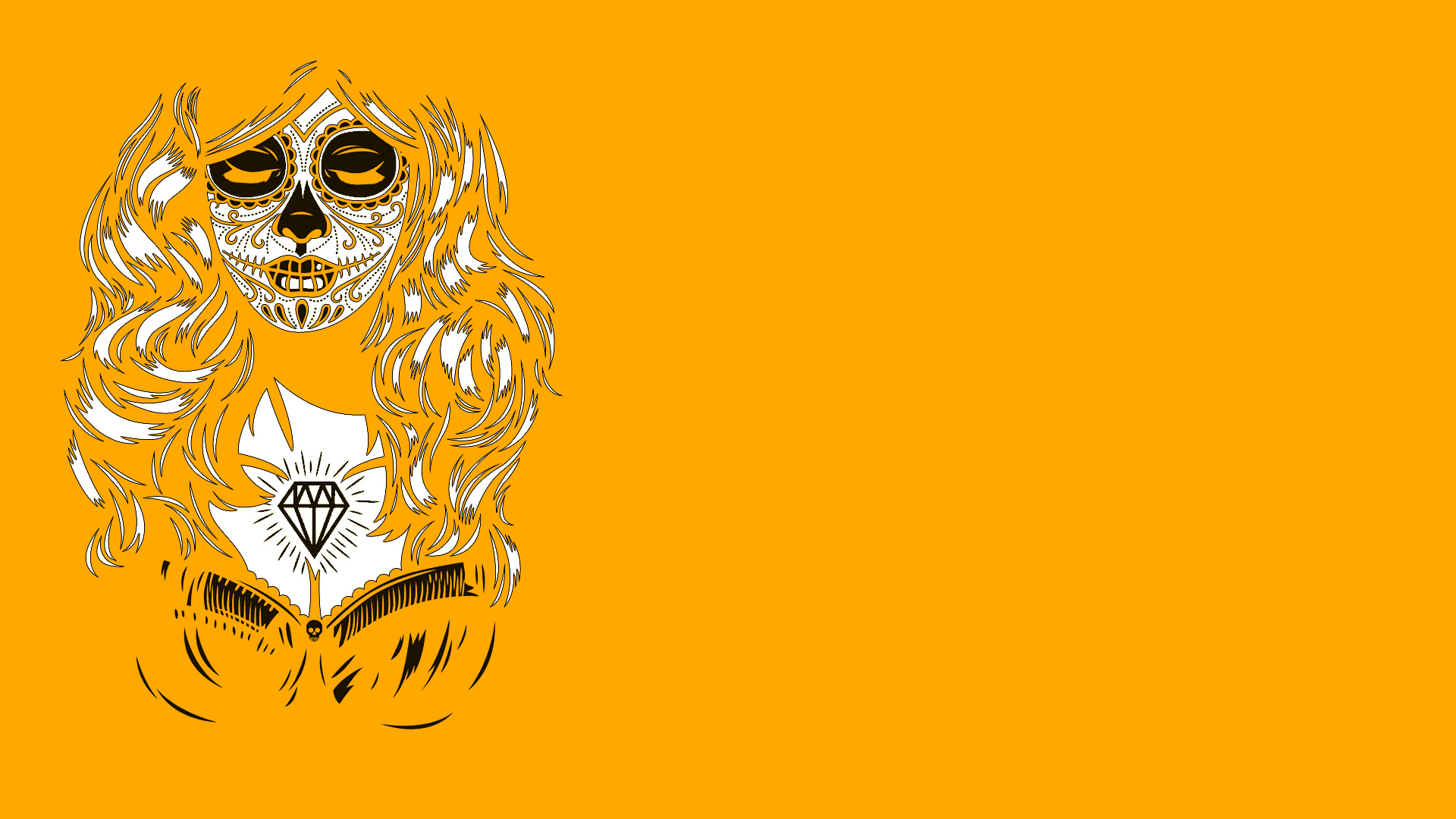 1920x1080 women, #artwork, #Dia de los Muertos, #orange background, #abstract, Desktop