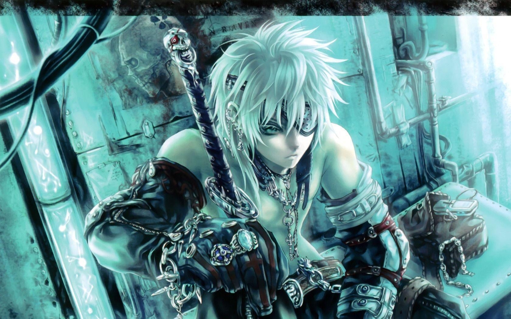 1680x1050 Wallpaper anime, warrior, sword, chain, rings, skulls, meditation, Desktop