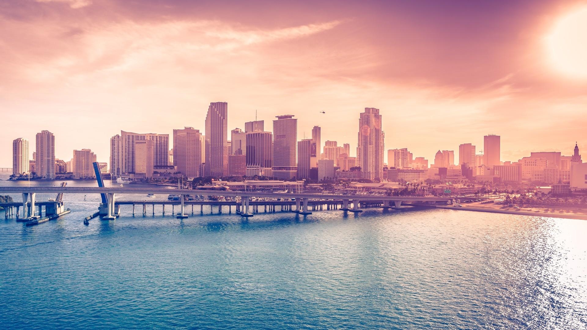 1920x1080 Wallpaper Miami, Florida, USA, Downtown, sea, ocean, water, sky, Desktop