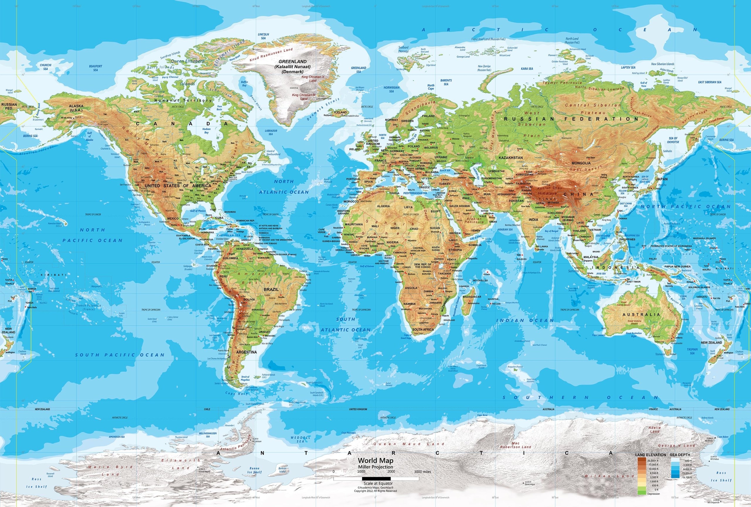 2560x1730 Academia Maps Map Wall Mural Map in Miller Projection, Desktop