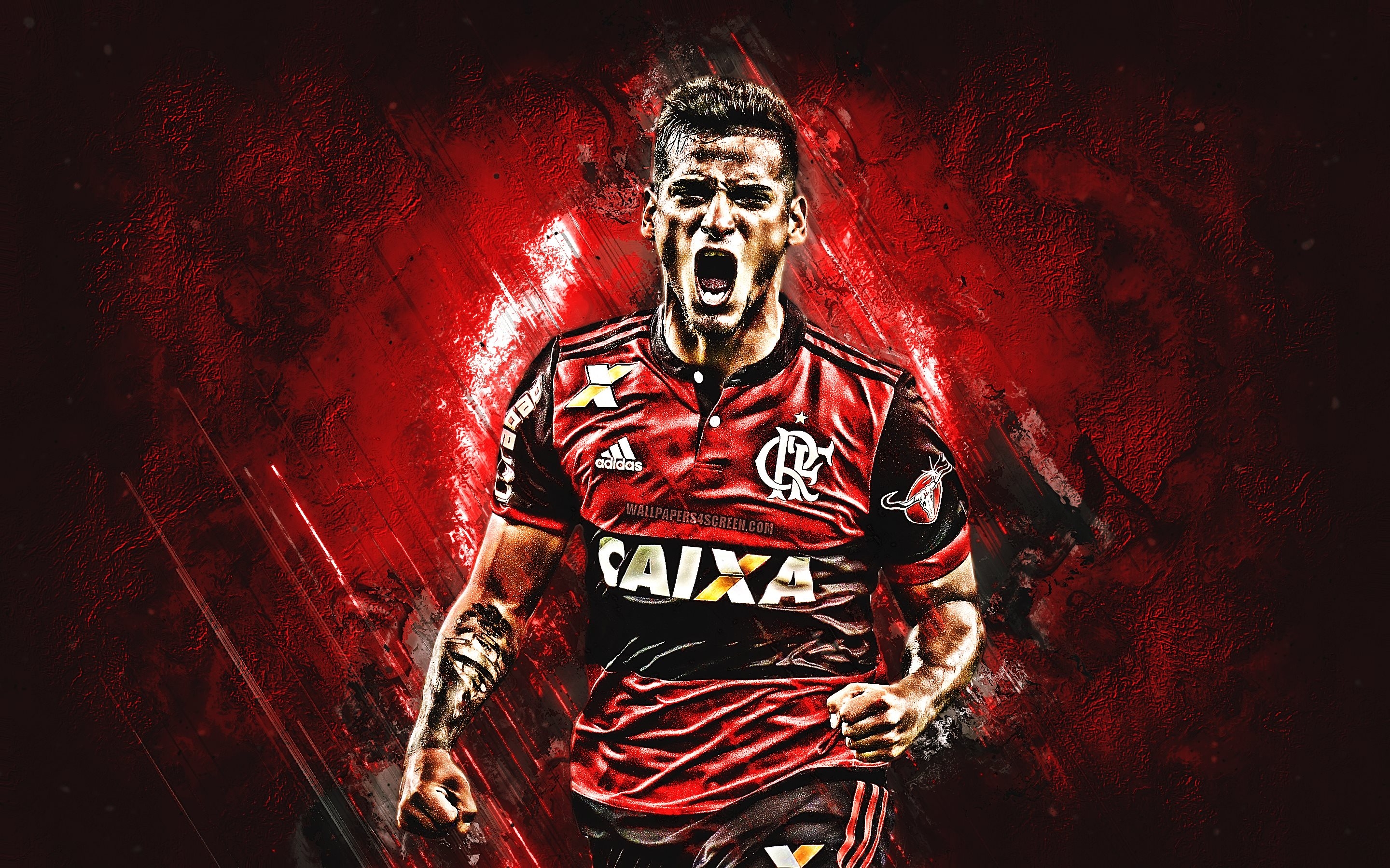 2880x1800 Download wallpaper Miguel Trauco, grunge, Flamengo FC, red, Desktop