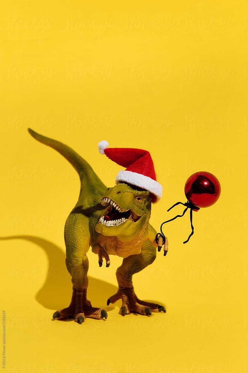 800x1200 Dinosaur in Christmas hat with red balloon, Phone