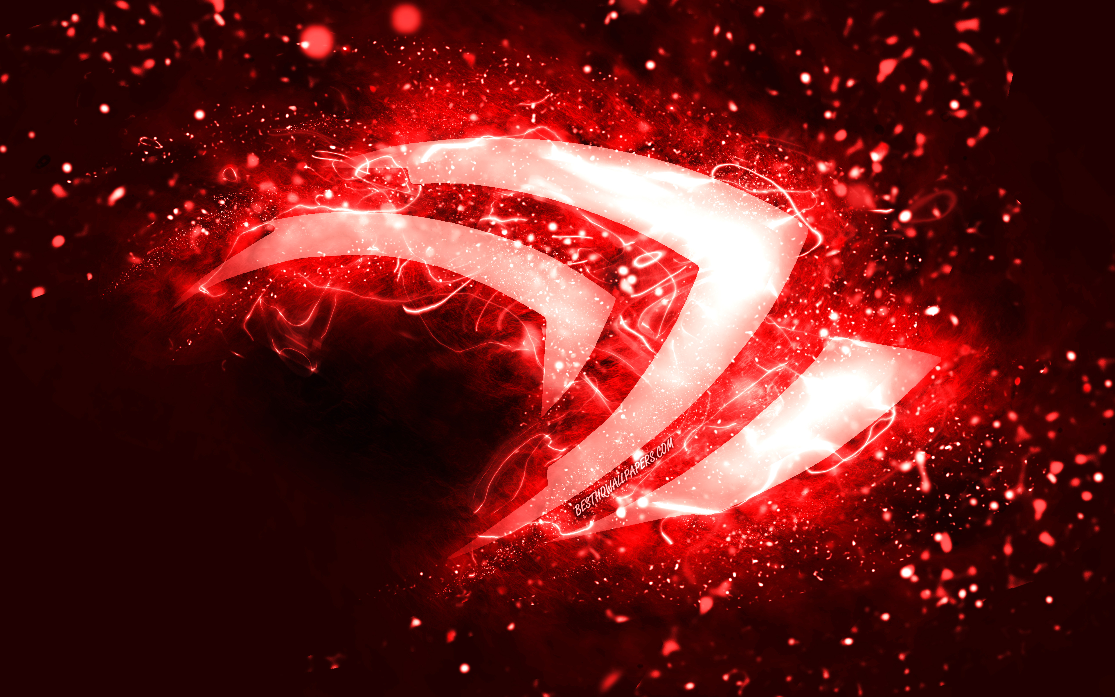 3840x2400 Download wallpaper Nvidia red logo, 4k, red neon lights, creative, red abstract background, Nvidia logo, brands, Nvidia for desktop with resolution. High Quality HD picture wallpaper, Desktop