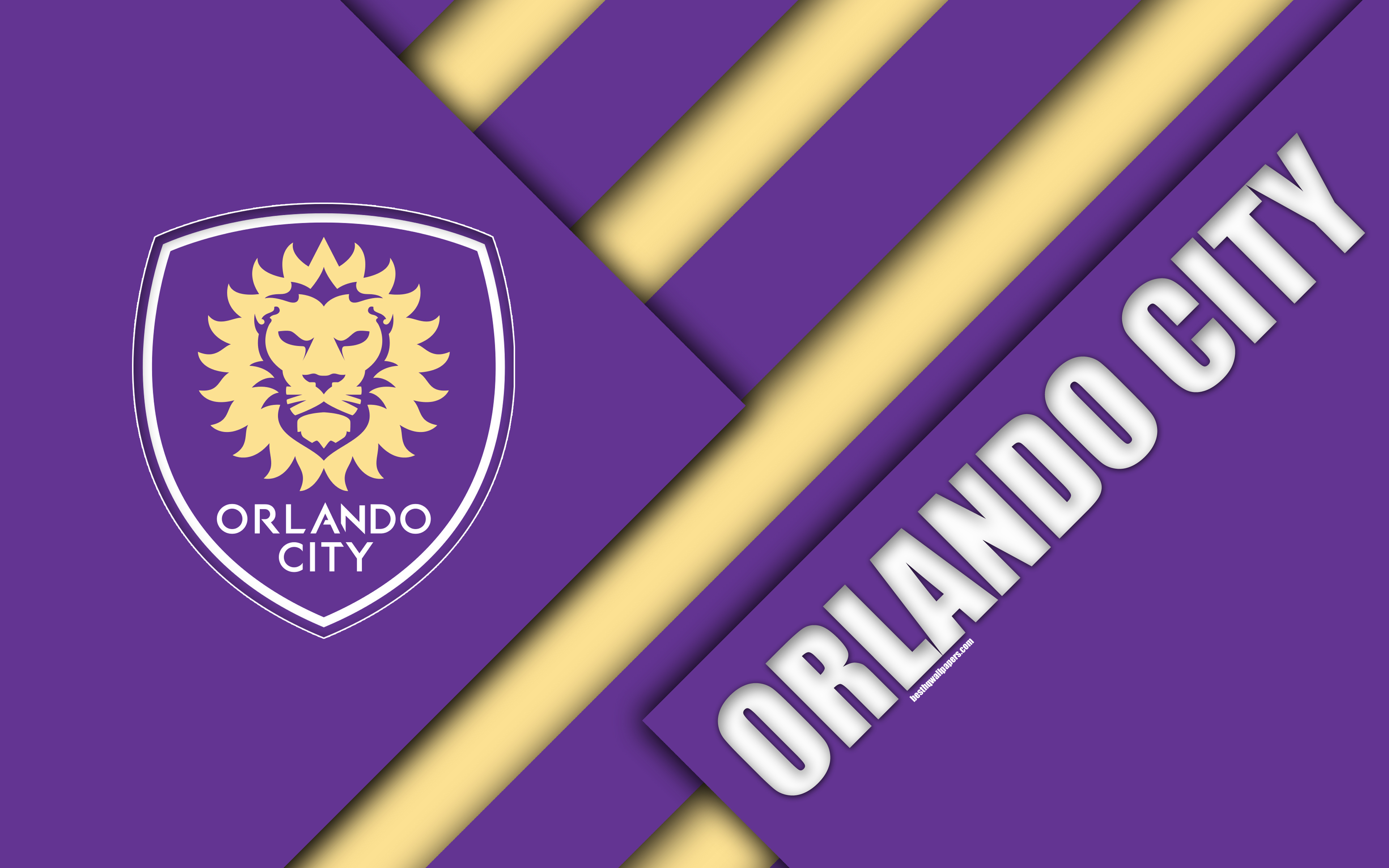 3840x2400 Download wallpaper Orlando City SC, material design, 4k, logo, Desktop