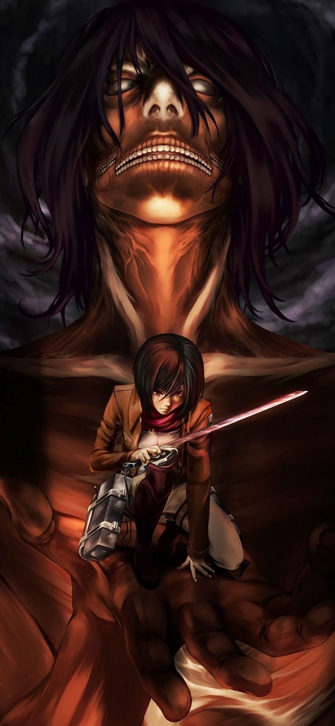 1130x2440 Mikasa Attack Titan Attack on Titan 4K Wallpaper, Phone