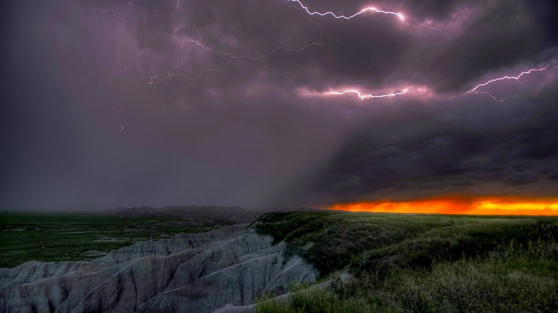 1920x1080 Forces of Nature: Lightning Badlands Storm Rocks Aggressive Clouds, Desktop