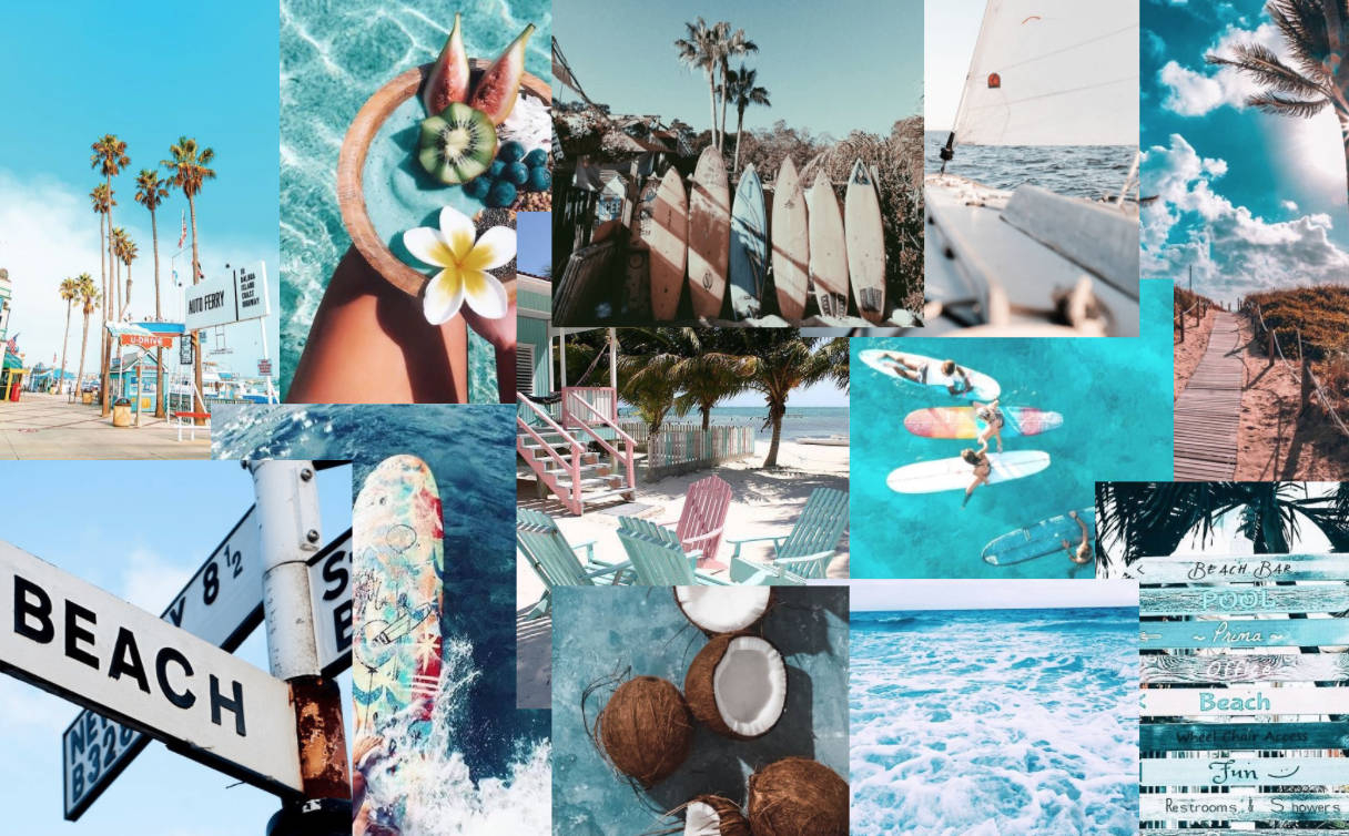 1220x760 Download Summer Aesthetic Beach Collage, Desktop