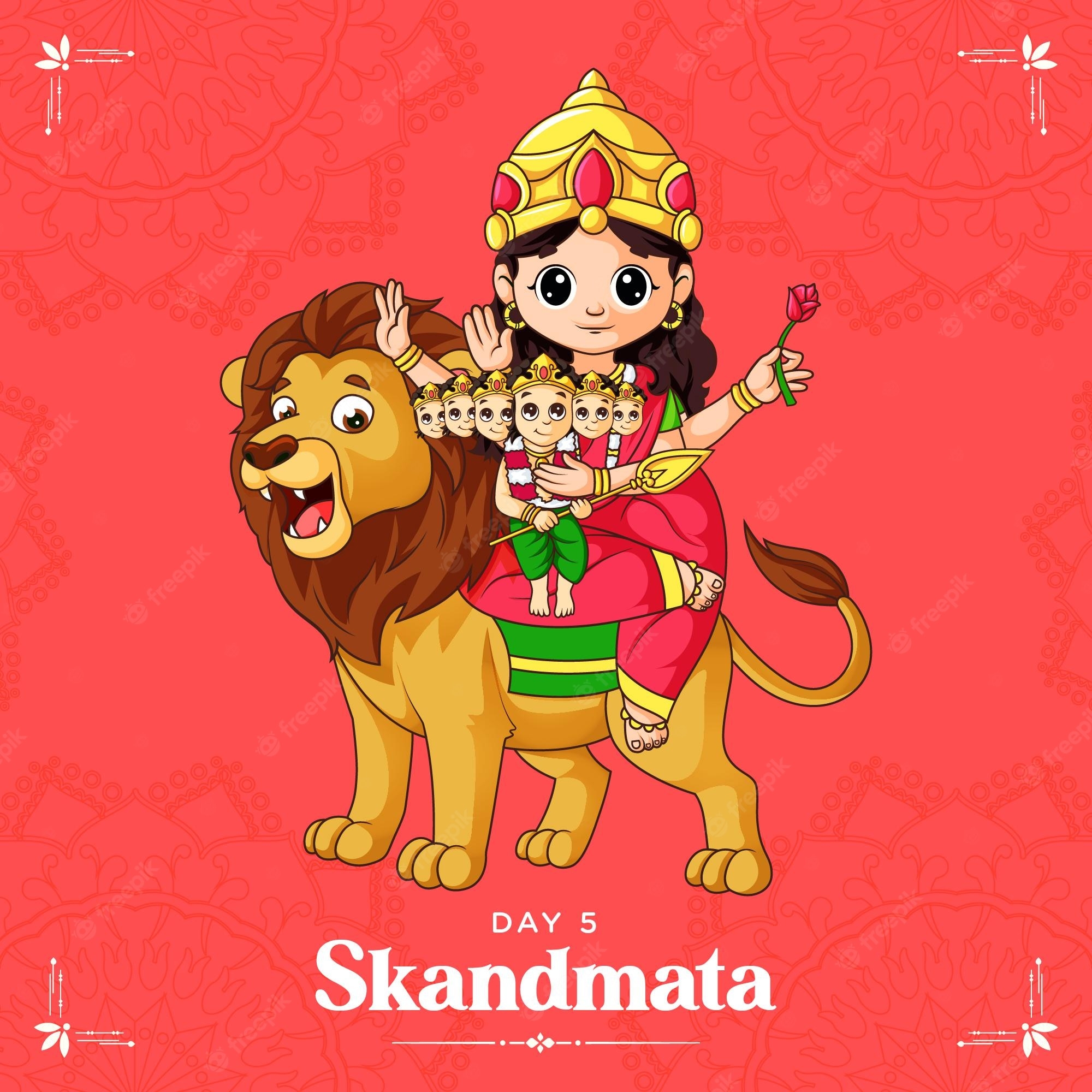 2000x2000 Premium Vector. Cartoon illustration of goddess skandmata maa for navratri banner day one of navratri festival, Phone