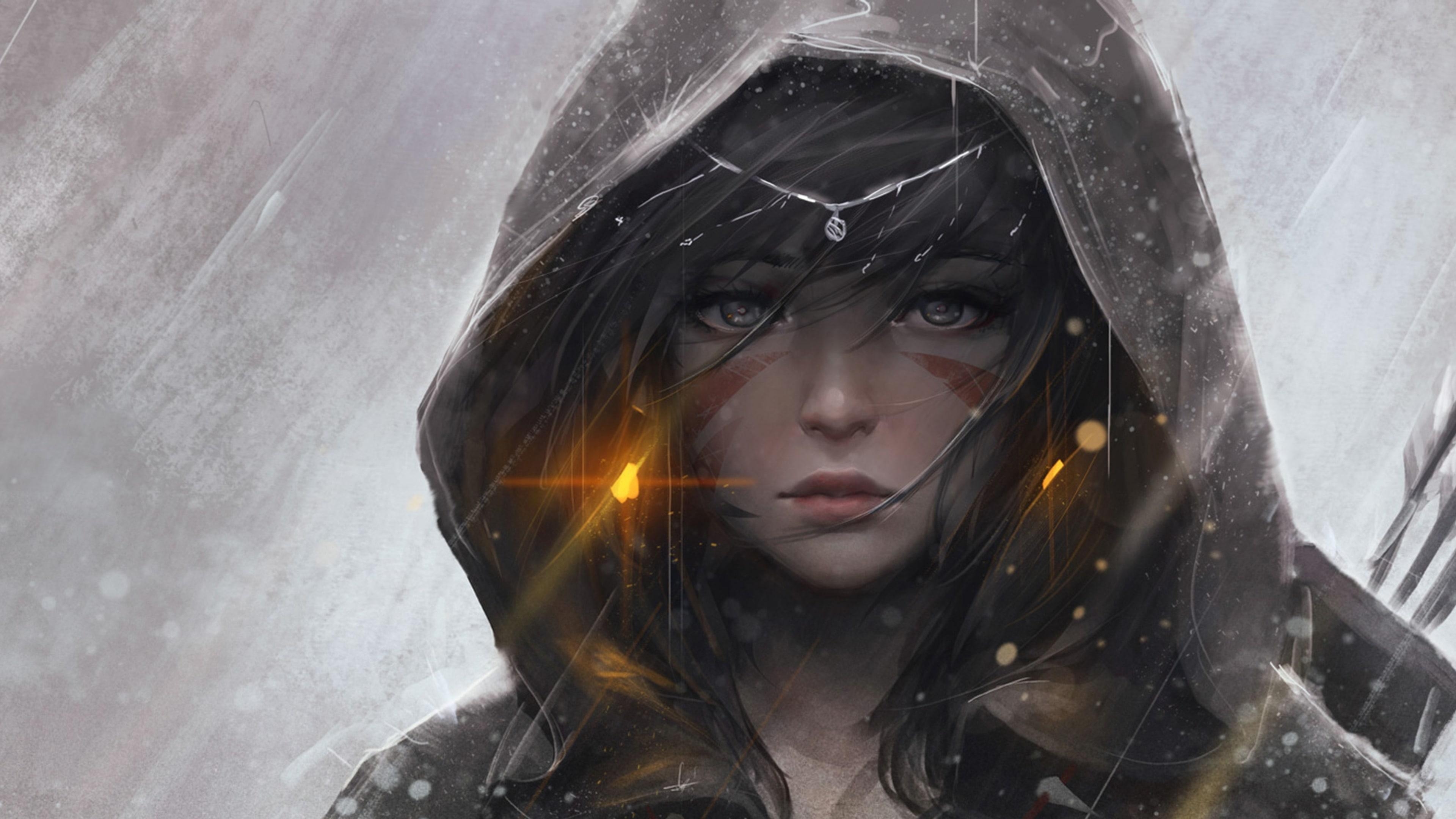 3840x2160 Girl, cg artwork, anime art, anime girl, hoodie, hood, Desktop