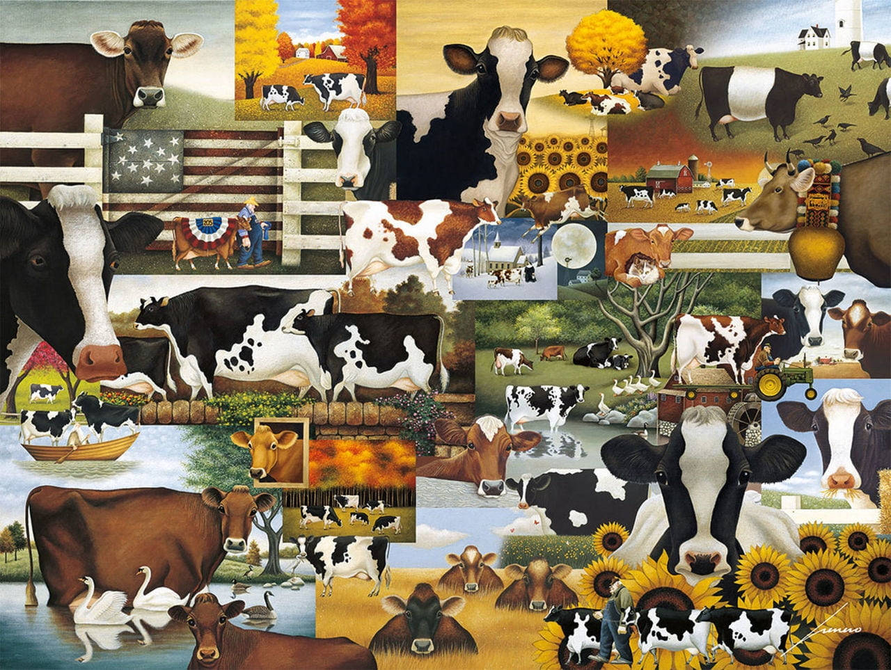 1280x970 Download Farm Cow Animals Collage Art Wallpaper, Desktop