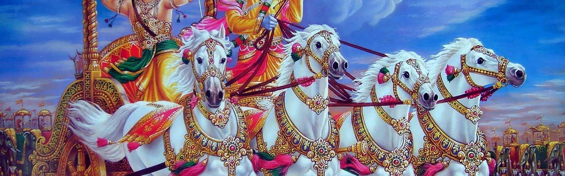 2310x720 Wallpaper Krishna Arjuna Caring God Hinduism Loving Wallpaper, Dual Screen