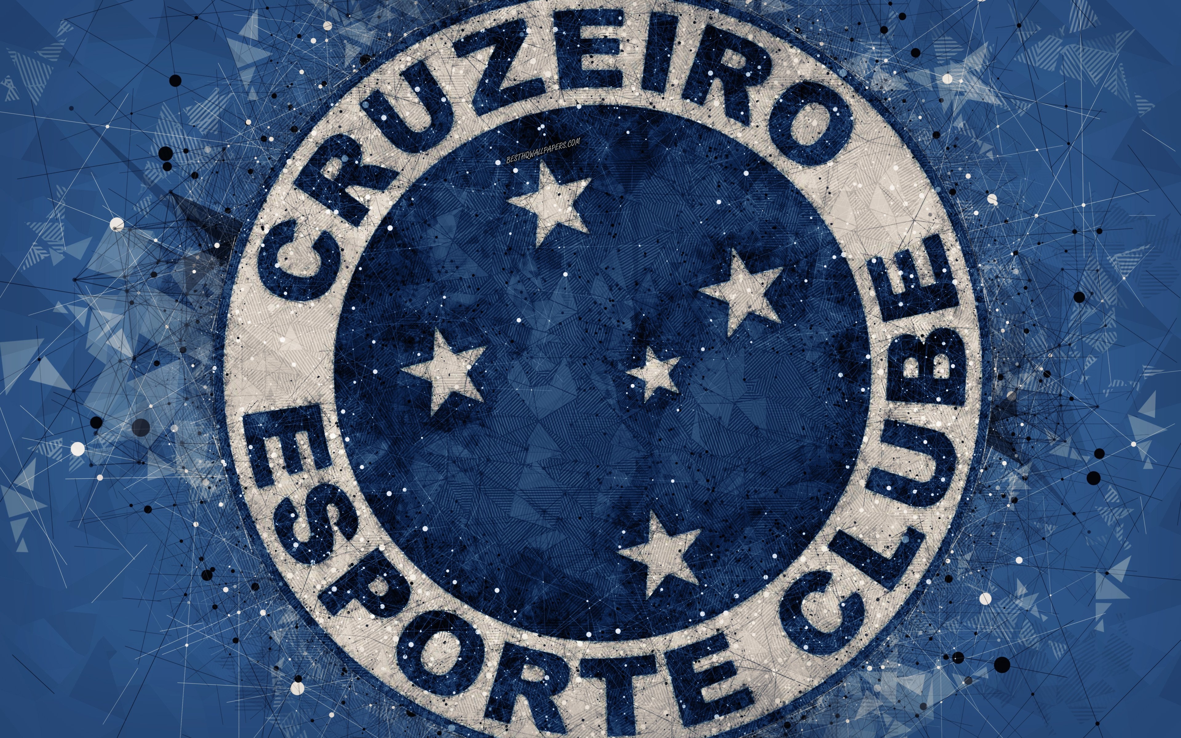 3840x2400 Download wallpaper Cruzeiro FC, 4k, creative geometric art, logo, emblem, Brazilian football club, art, blue abstract background, Serie A, Belo Horizonte, Minas Gerais, Brazil, football, Campeonato Brasileiro Serie A, Cruzeiro Esporte Clube, Desktop