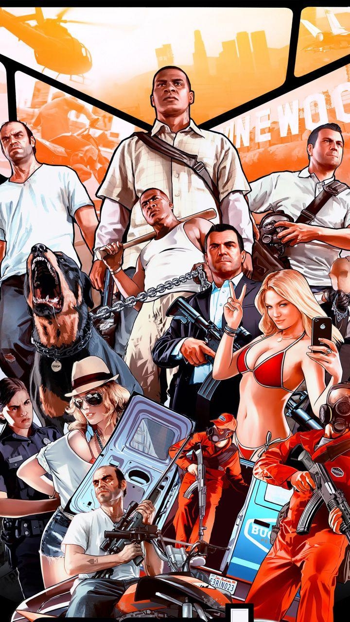 720x1280 Grand Theft Auto V, poster, video game,  wallpaper. Grand theft auto artwork, Grand theft auto, San andreas gta, Phone