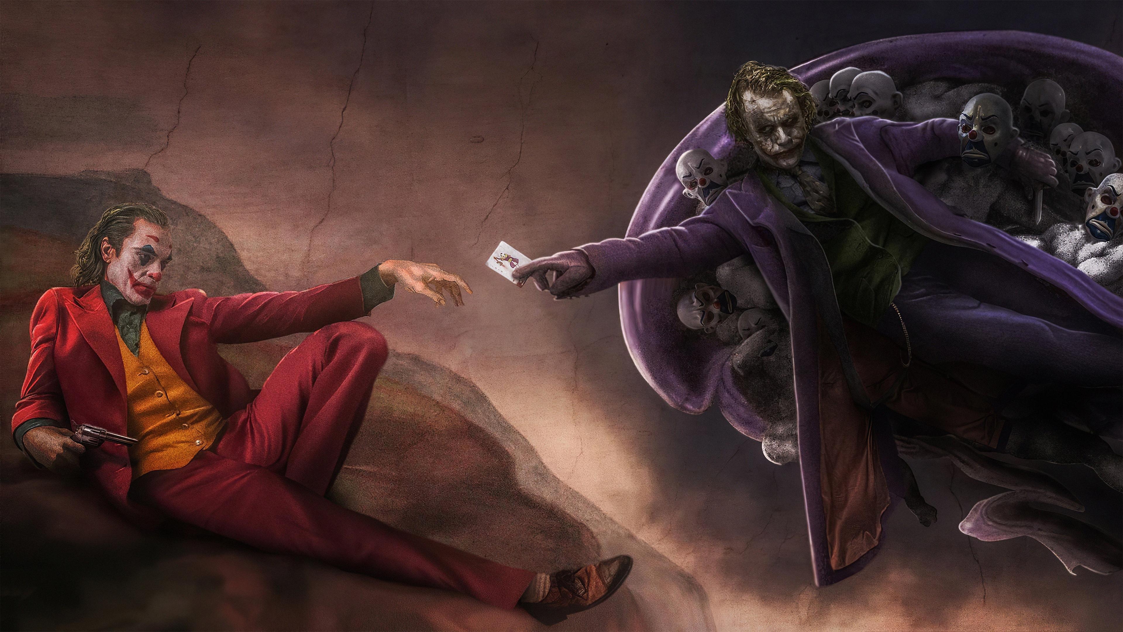 3840x2160 Joker as Joaquin Phoenix and Heath Ledger in Michelangelo painting, Desktop