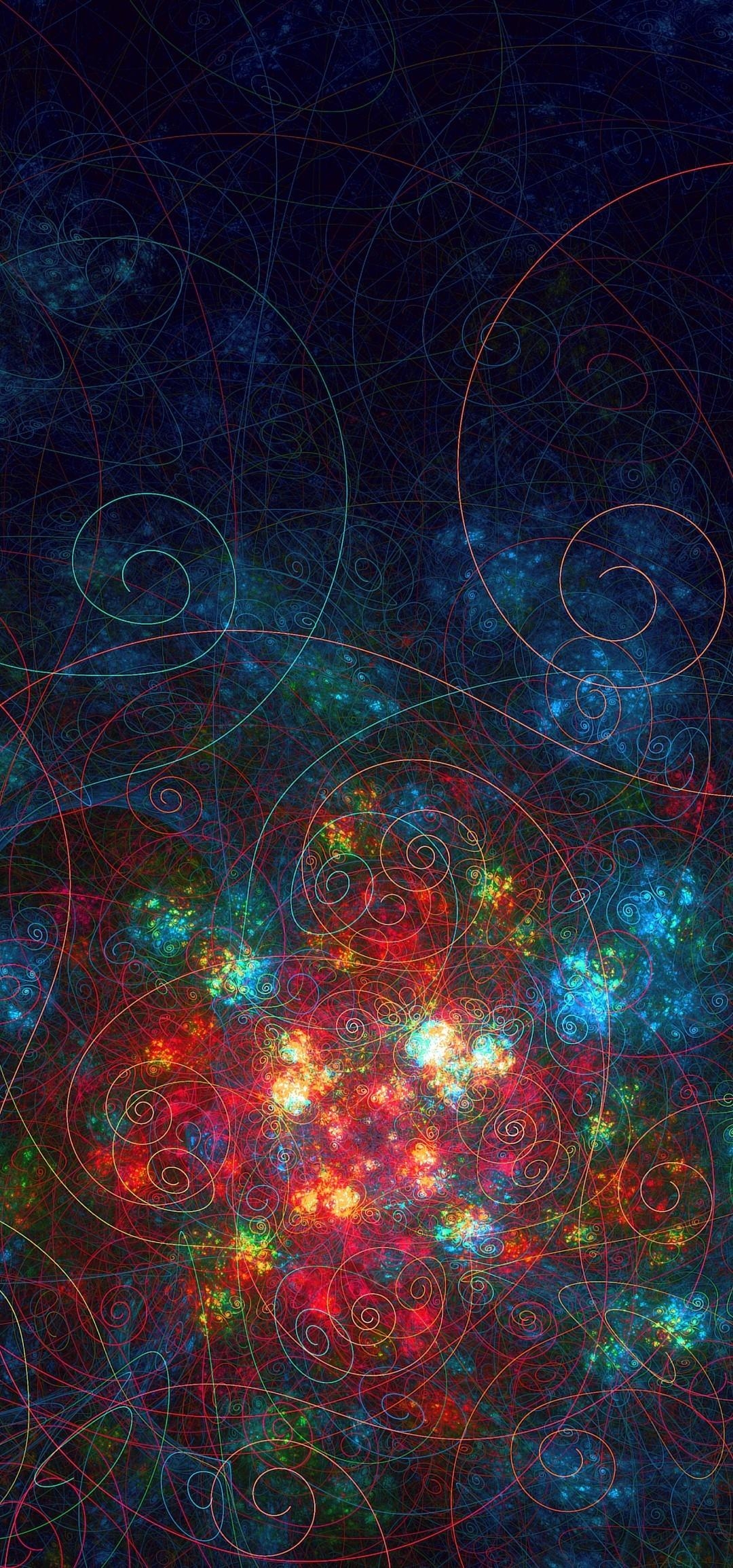 1080x2310 Download  Fractal Complex Lines, Twisted, Nested, Neon, Phone