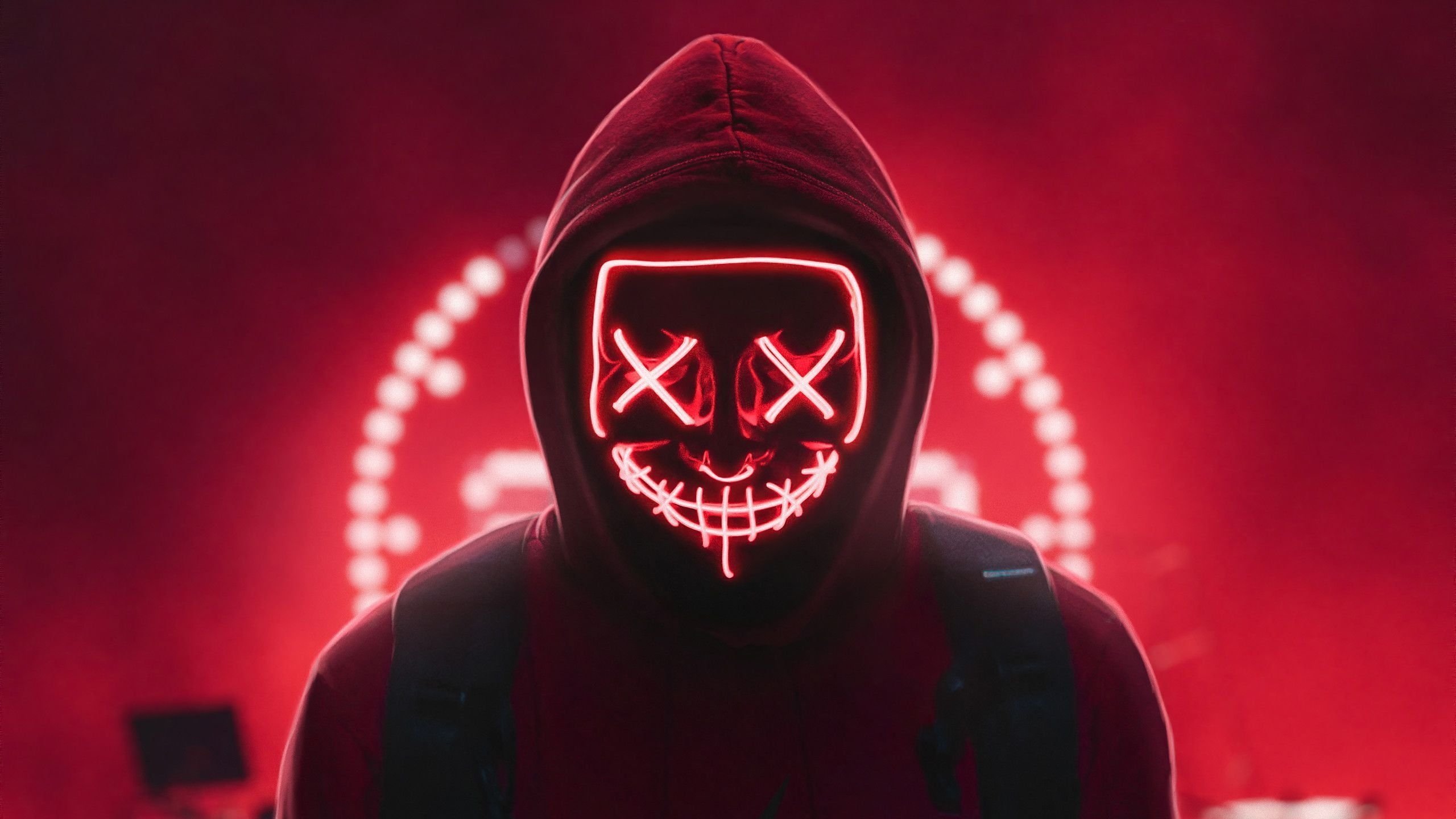 2560x1440 Red Neon Mask digital art #LEDs #red #neon #mask creepy eyes #creepy #Photoshop #lights #faceless #hoods #artwork #photomo. Creepy eyes, Marvel wallpaper hd, Neon, Desktop