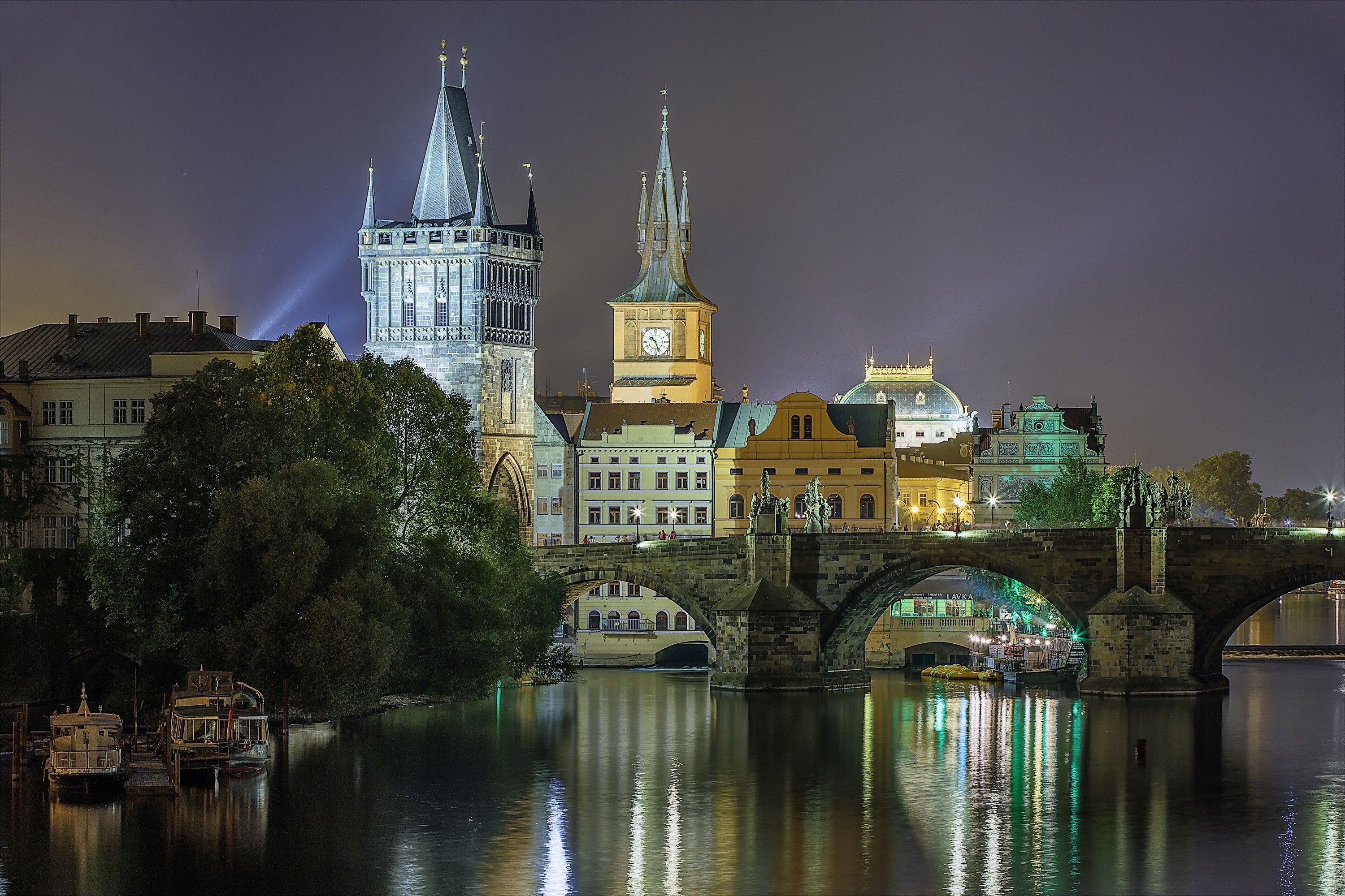 3000x2000 Ancient: Prague Night Reflection River Buildings Lights Charles, Desktop