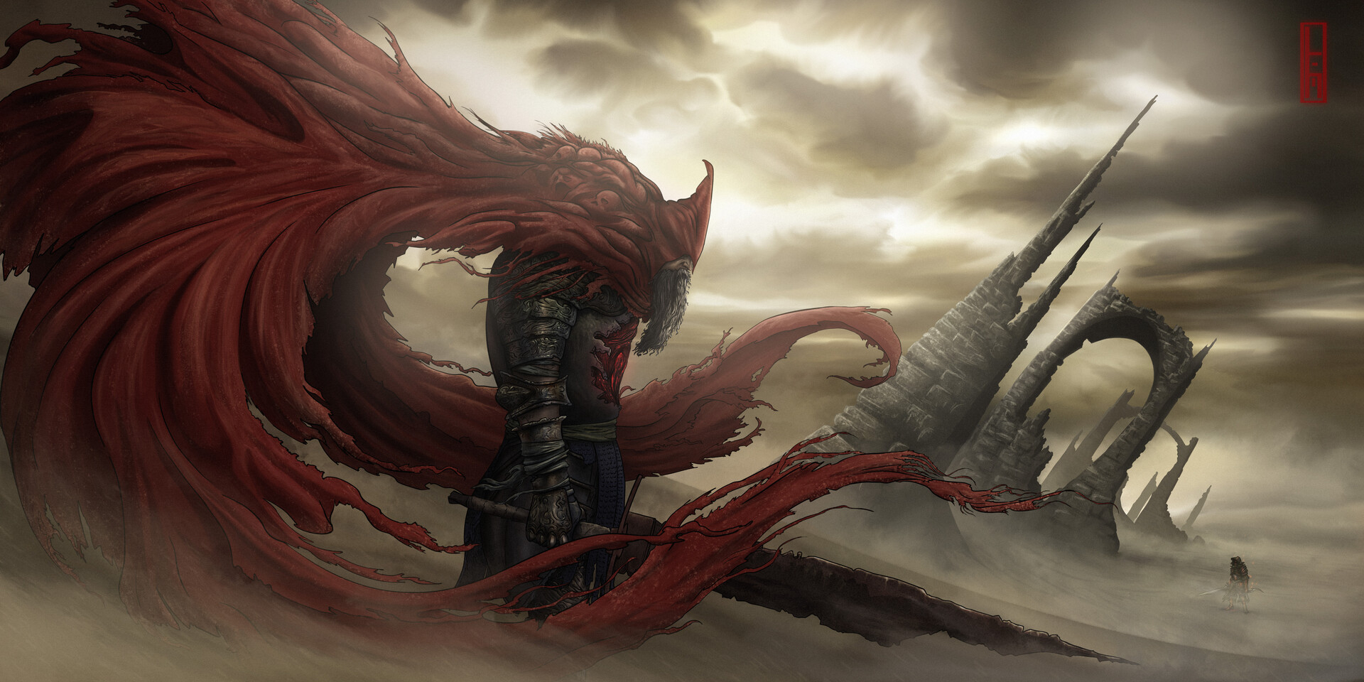 1920x960 Slave Knight Gael Dark Souls 3 fan art, Dual Screen