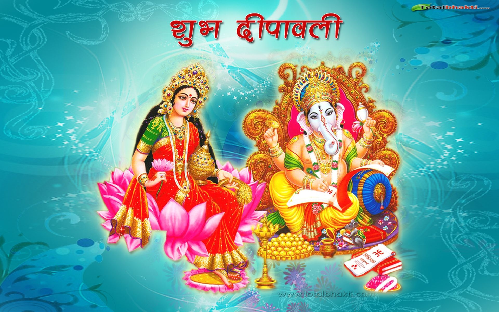 1920x1200 Goddess Laxmi Mata & Lord Ganesha Festivals Hindu Wallpaper, Desktop