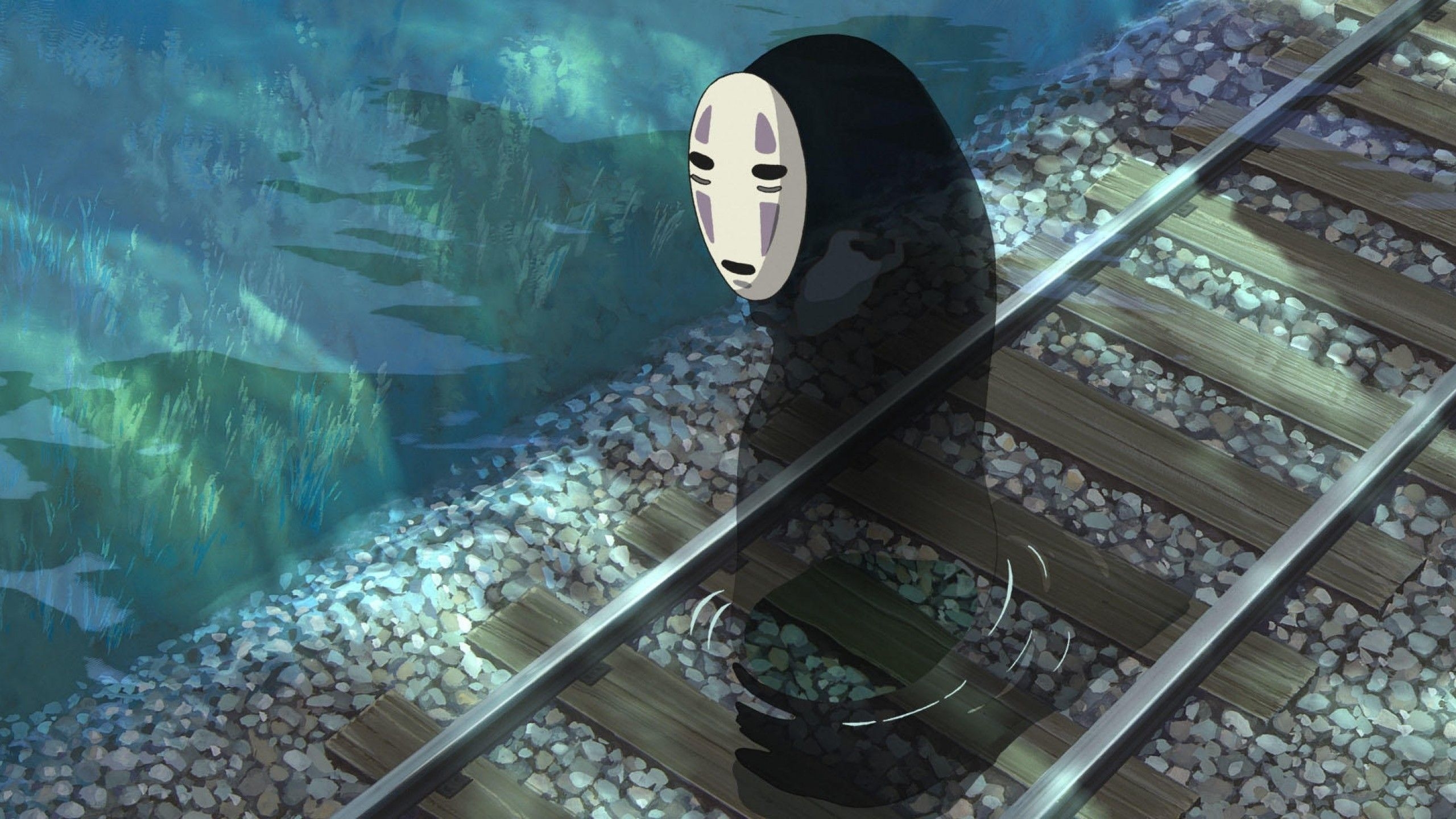 2560x1440 Download  Kaonashi, Sen To Chihiro No Kamikakushi, Spirited Away, Railway Wallpaper for iMac 27 inch, Desktop