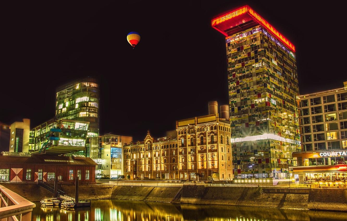 1340x850 Wallpaper the sky, night, lights, balloon, building, home, Germany, Desktop