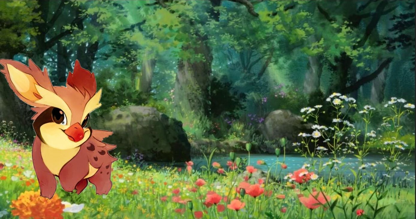 1390x740 pokemon fusion wallpaper, nature, natural landscape, vegetation, natural environment, garden, leaf, jungle, cartoon, meadow, spring, Desktop