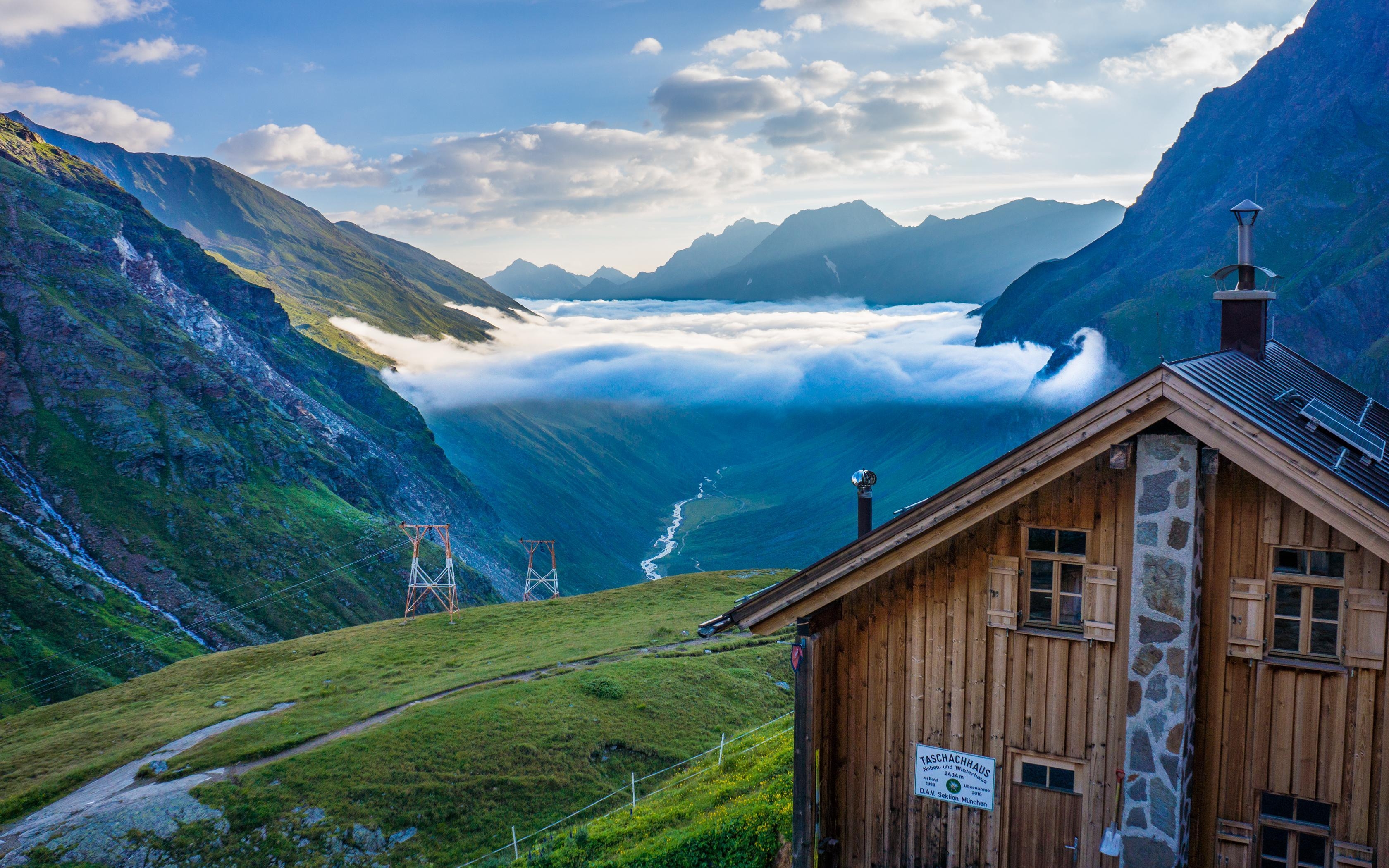 3360x2100 Wallpaper Pitztal valley, Sunrise, Taschachhaus, HD, Nature, Desktop