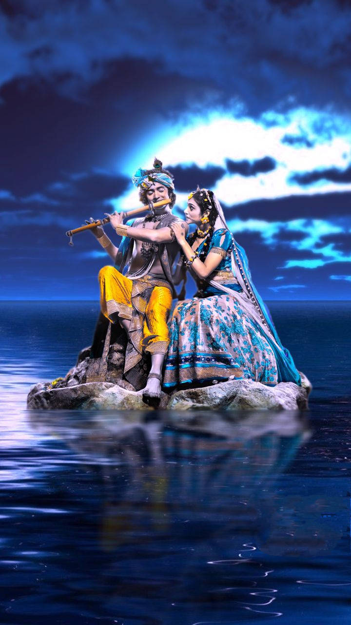 720x1280 Download Krishna iPhone Romantic Moonlight Wallpaper, Phone