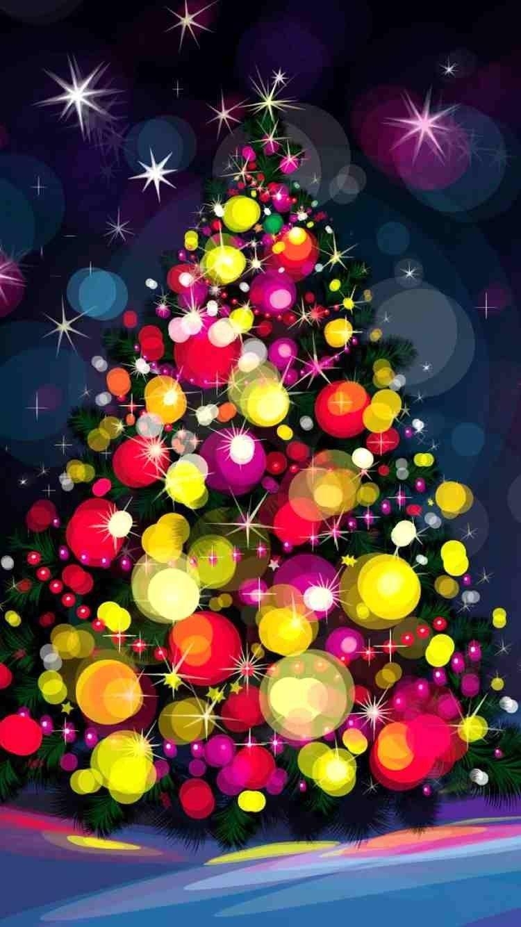 750x1340 Cartoon colorful Christmas tree iPhone 6 wallpaper, Phone