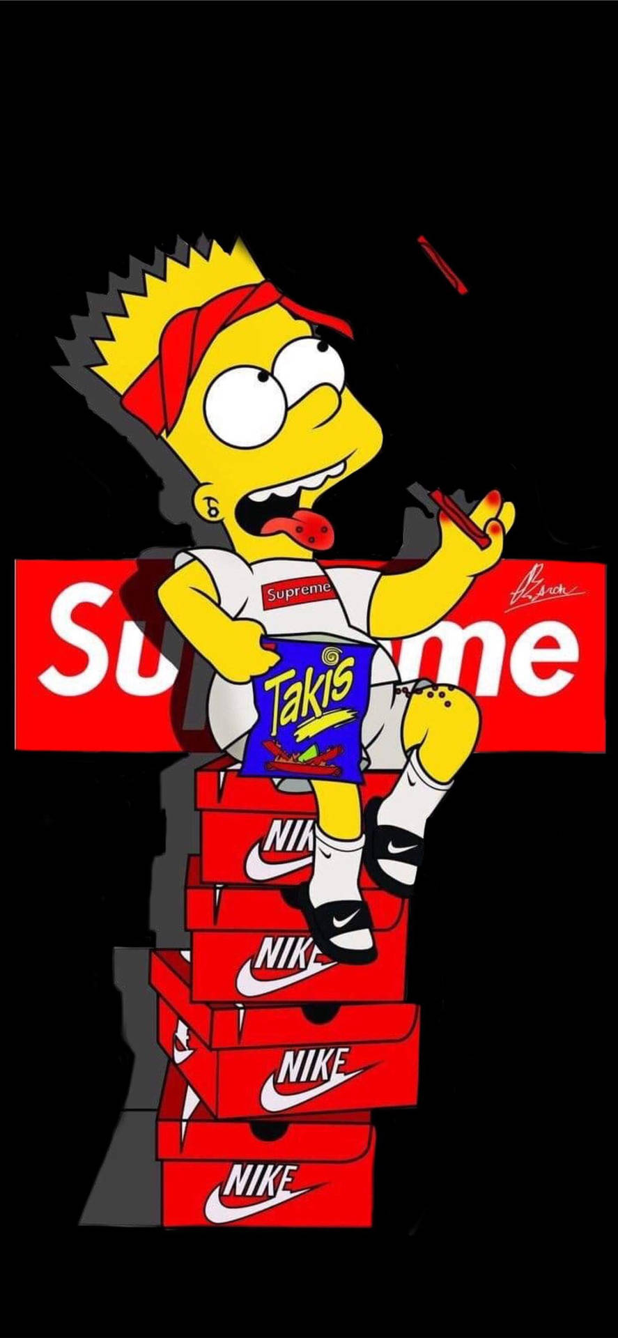 890x1920 Download Bart Simpson Takis Red Supreme Wallpaper, Phone