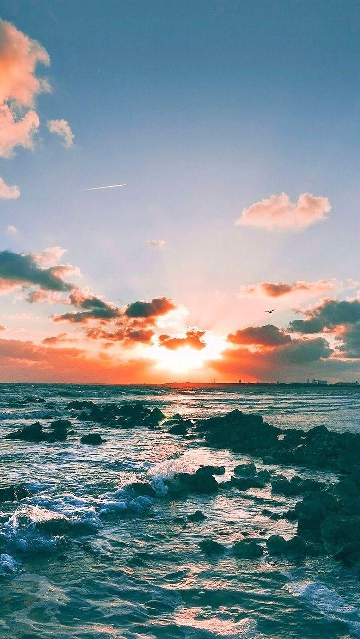 730x1280 Great Sunset Sea Sky Ocean Summer Green Water Nature, Phone