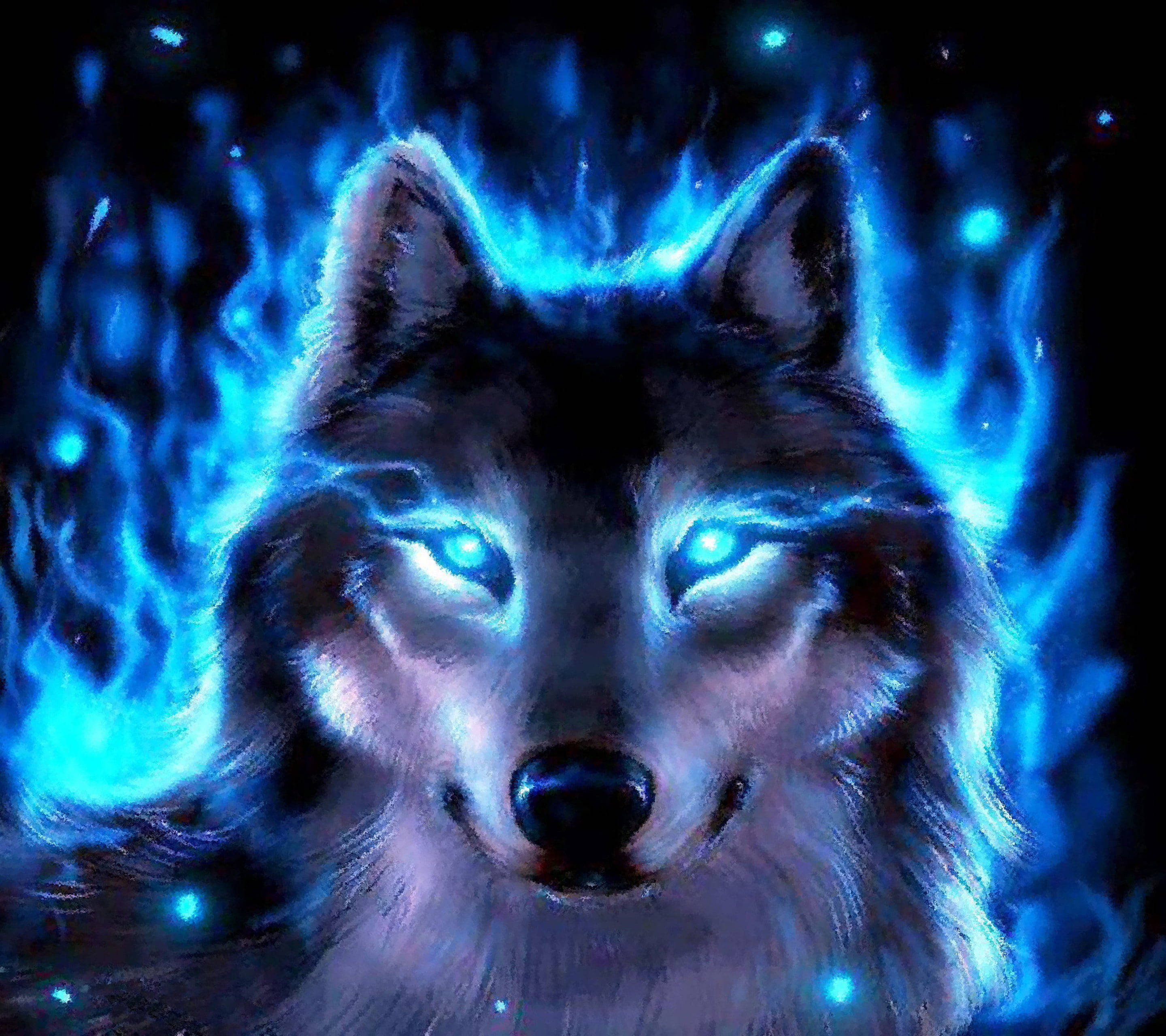 2880x2560 Download Anime Wolf Blue Aura Wallpaper, Desktop