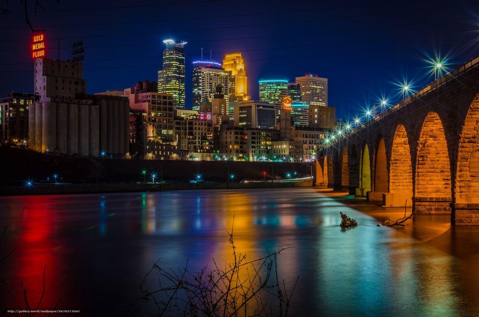 1600x1060 Download wallpaper USA, Minneapolis, Minnesota, night free desktop, Desktop