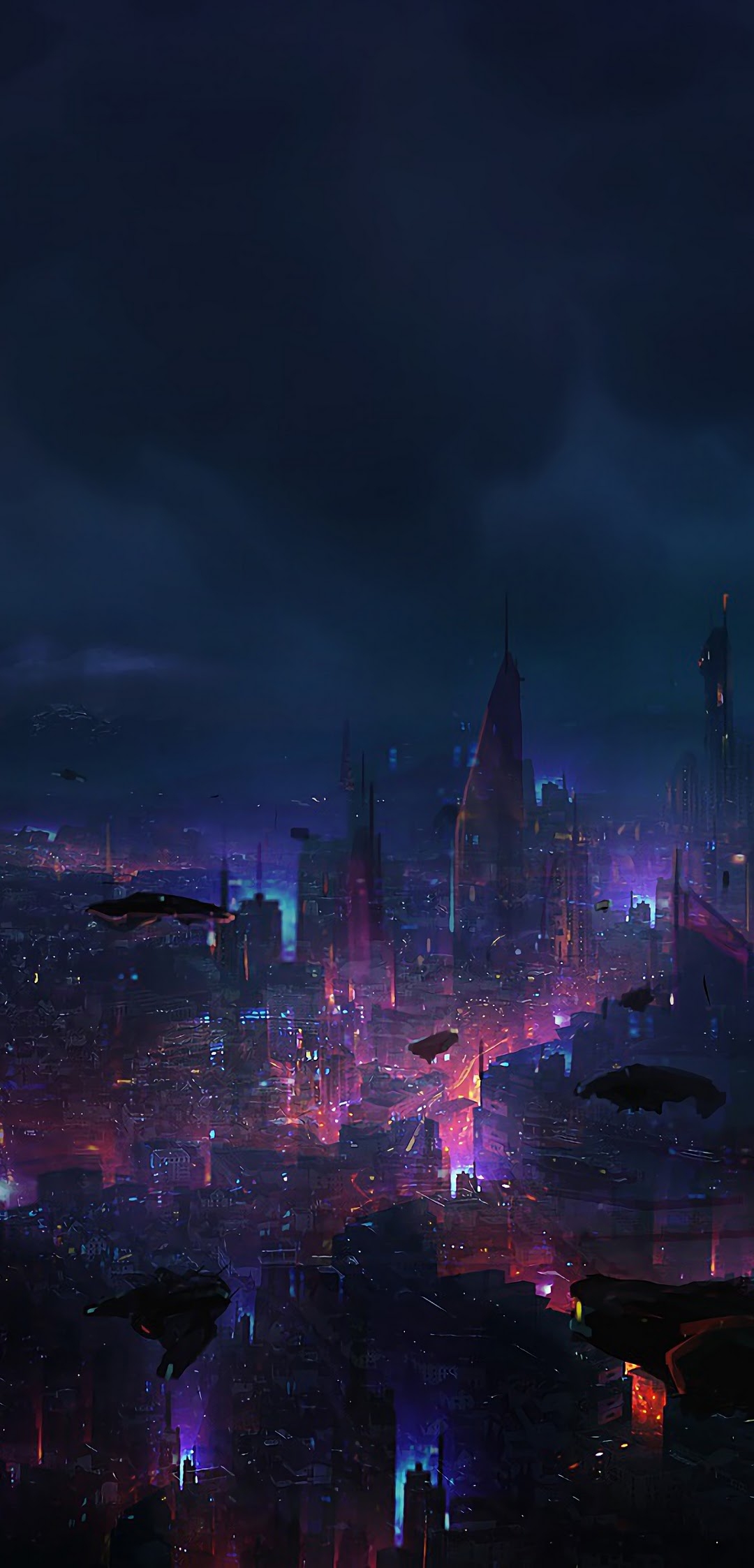 1080x2250 Cyberpunk City Night Scenery Sci Fi 4K Wallpaper, Phone