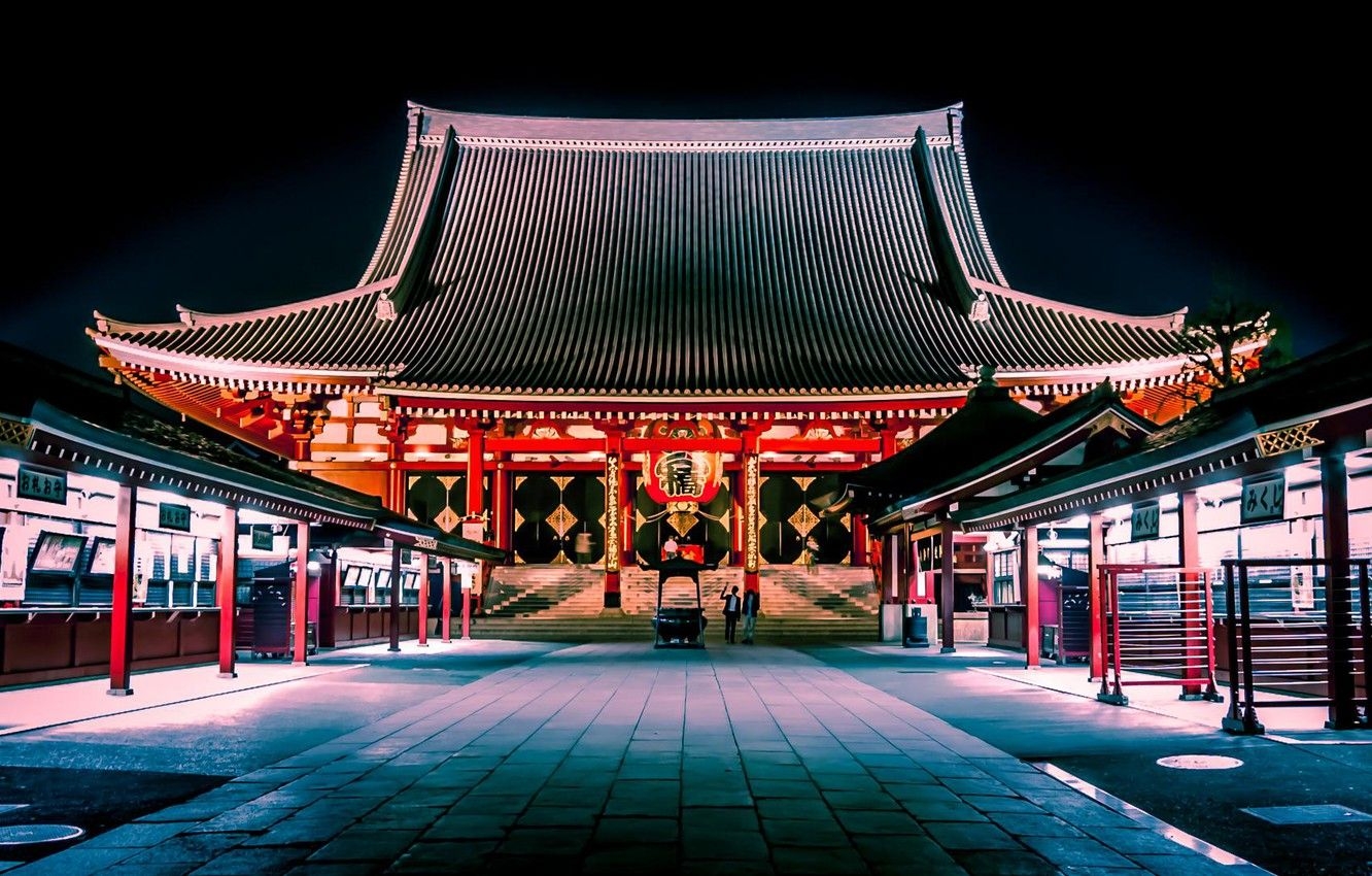 1340x850 Wallpaper Tokyo, Japan, Night Street, The Senso JI Temple, Senso Ji Supplied With Image For Desktop, Section город, Desktop