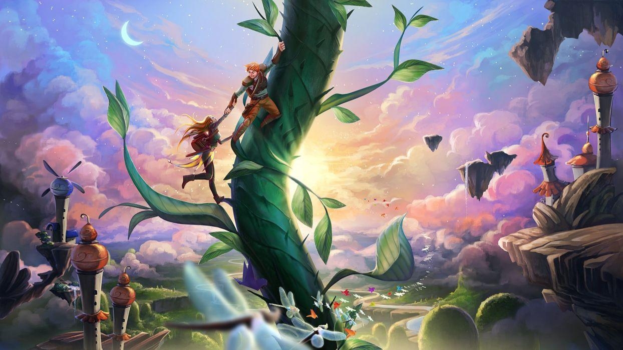 1250x700 Fantastic world Fairies Clouds Fantasy magical beanstalk, Desktop