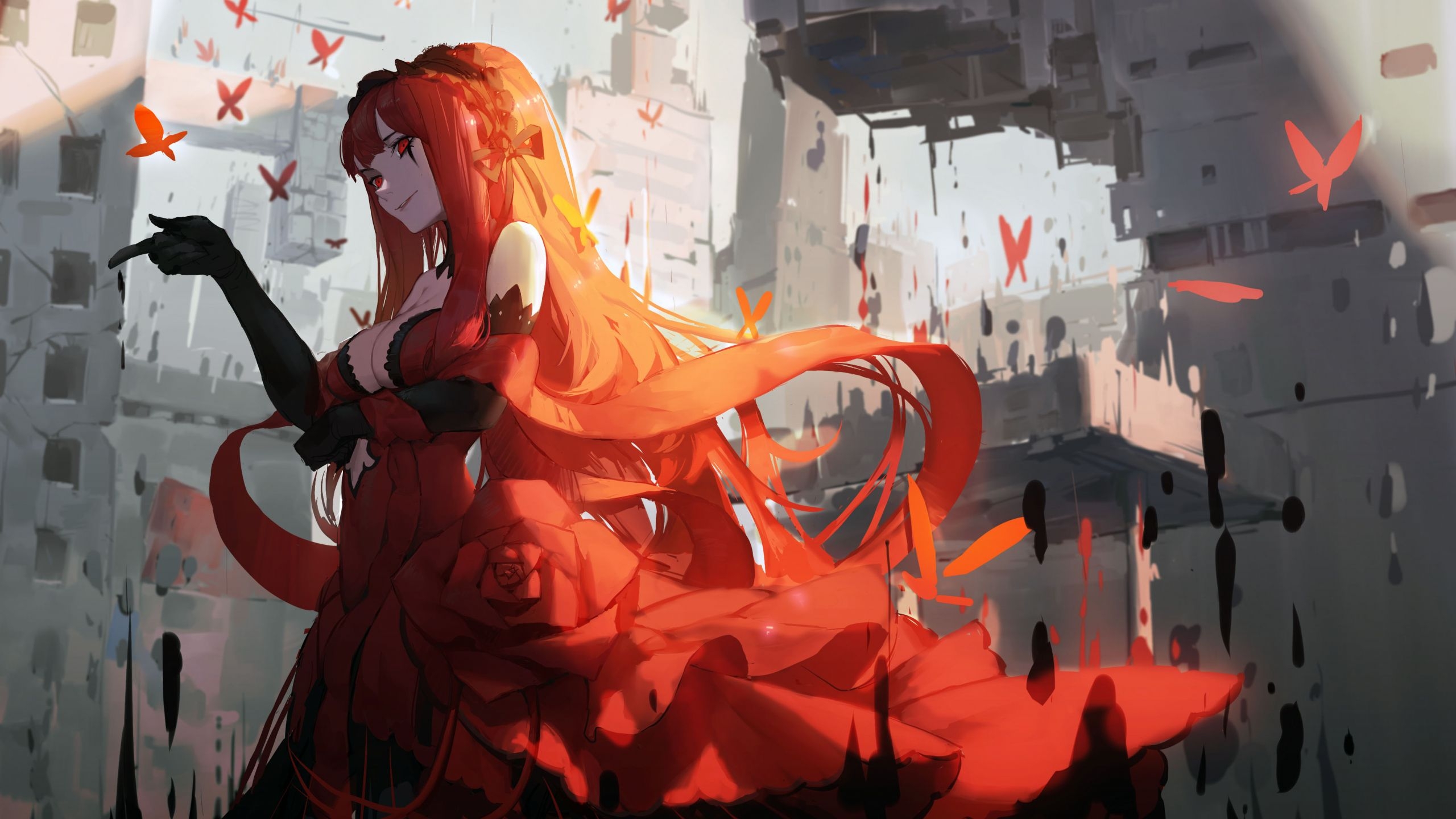 2560x1440 Desktop Wallpaper Red Head, Anime Girl, Original, 4k, HD Image, Picture, Background, 103e25, Desktop