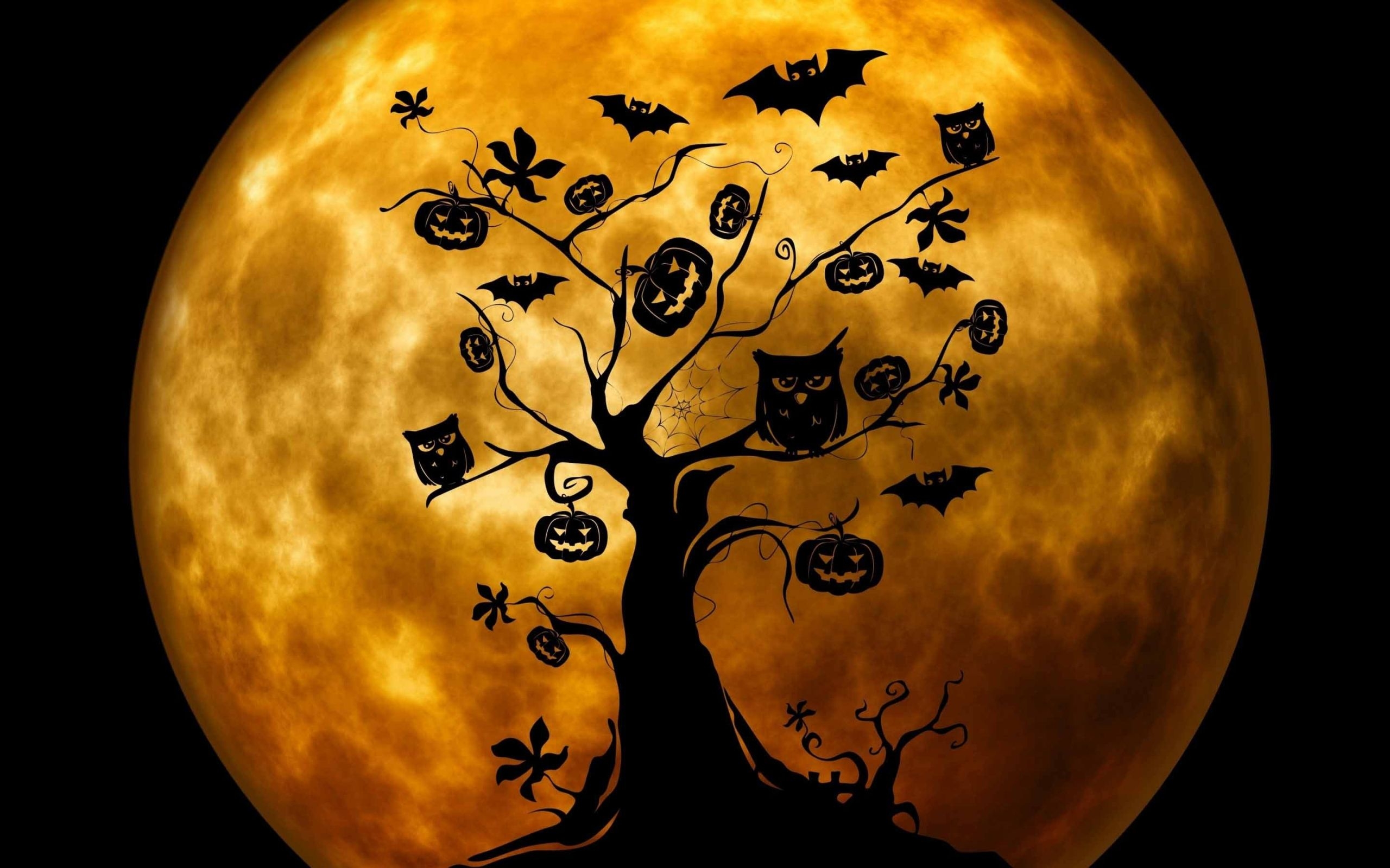 2560x1600 Halloween Owls And Bats MacBook Air Wallpaper Download, Desktop