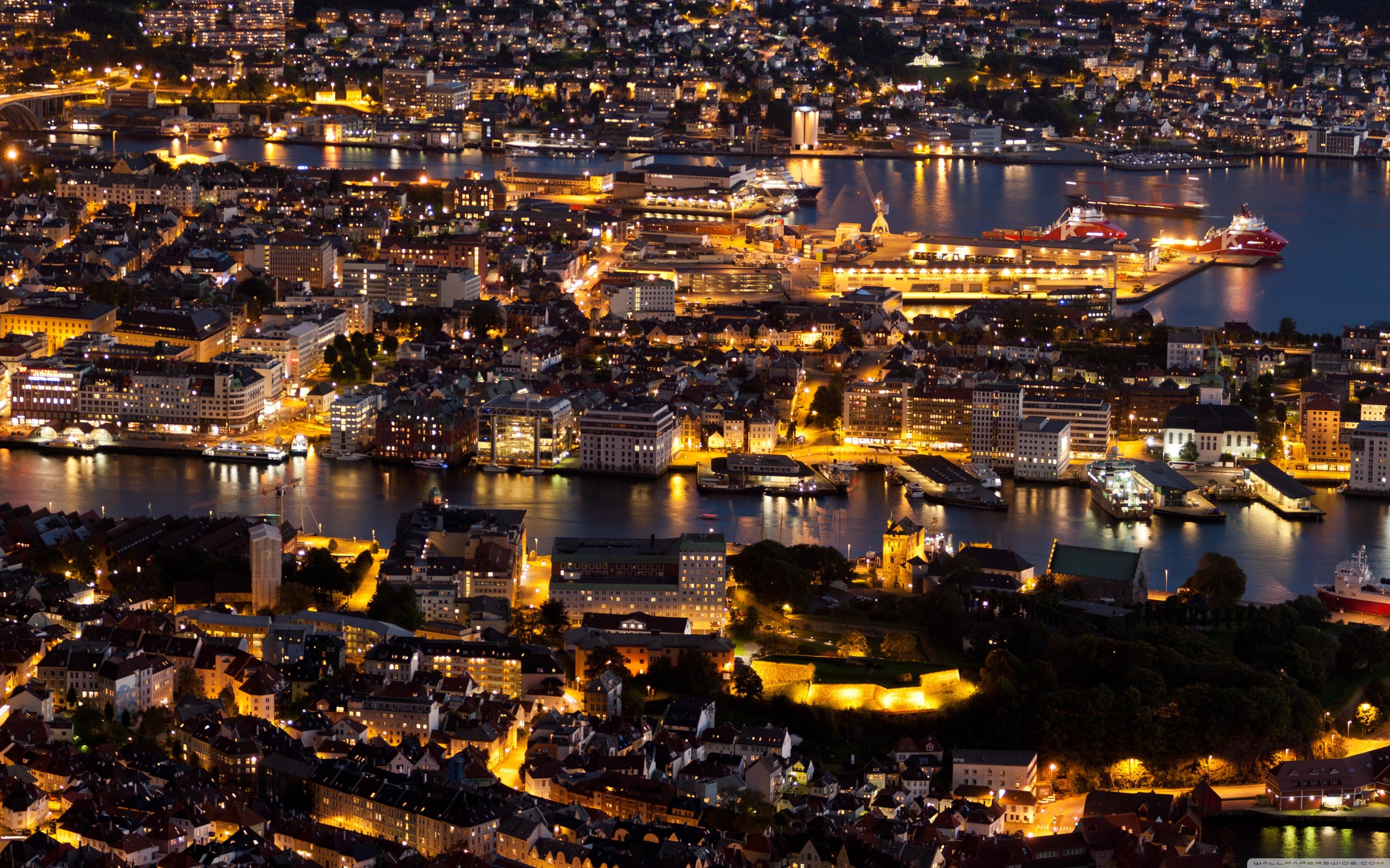 3840x2400 Bergen At Night Panorama ❤ 4K HD Desktop Wallpaper for 4K Ultra HD, Desktop