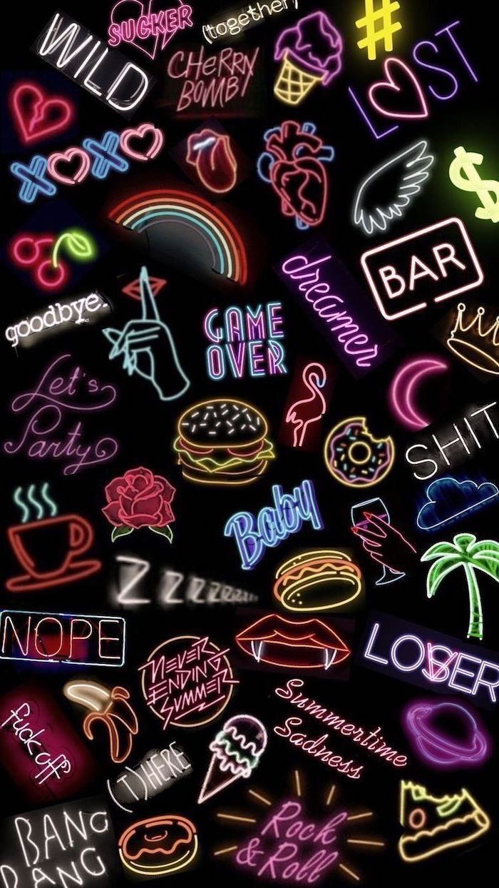 700x1250 Colourful Neon Signs Kawaii Background Black Background. Neon Wallpaper, Instagram Wallpaper, Wallpaper Iphone Cute, Phone