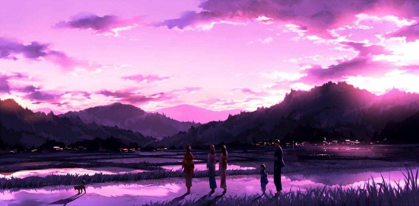 1430x700 Pink Anime Scenery Wallpaper Free Pink Anime Scenery, Dual Screen