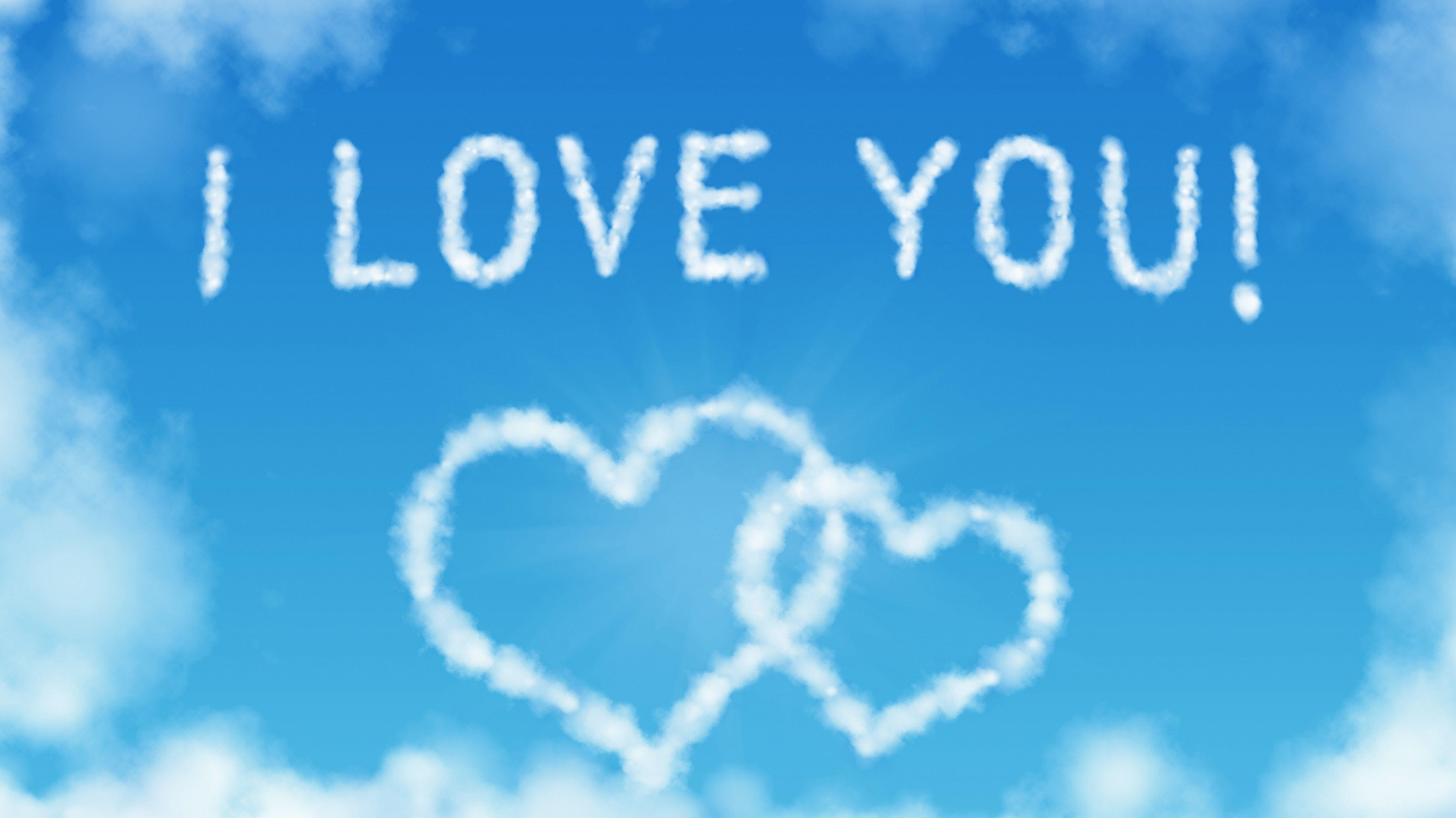 5120x2880 Wallpaper I Love You, Clouds, 4K, Love, Desktop