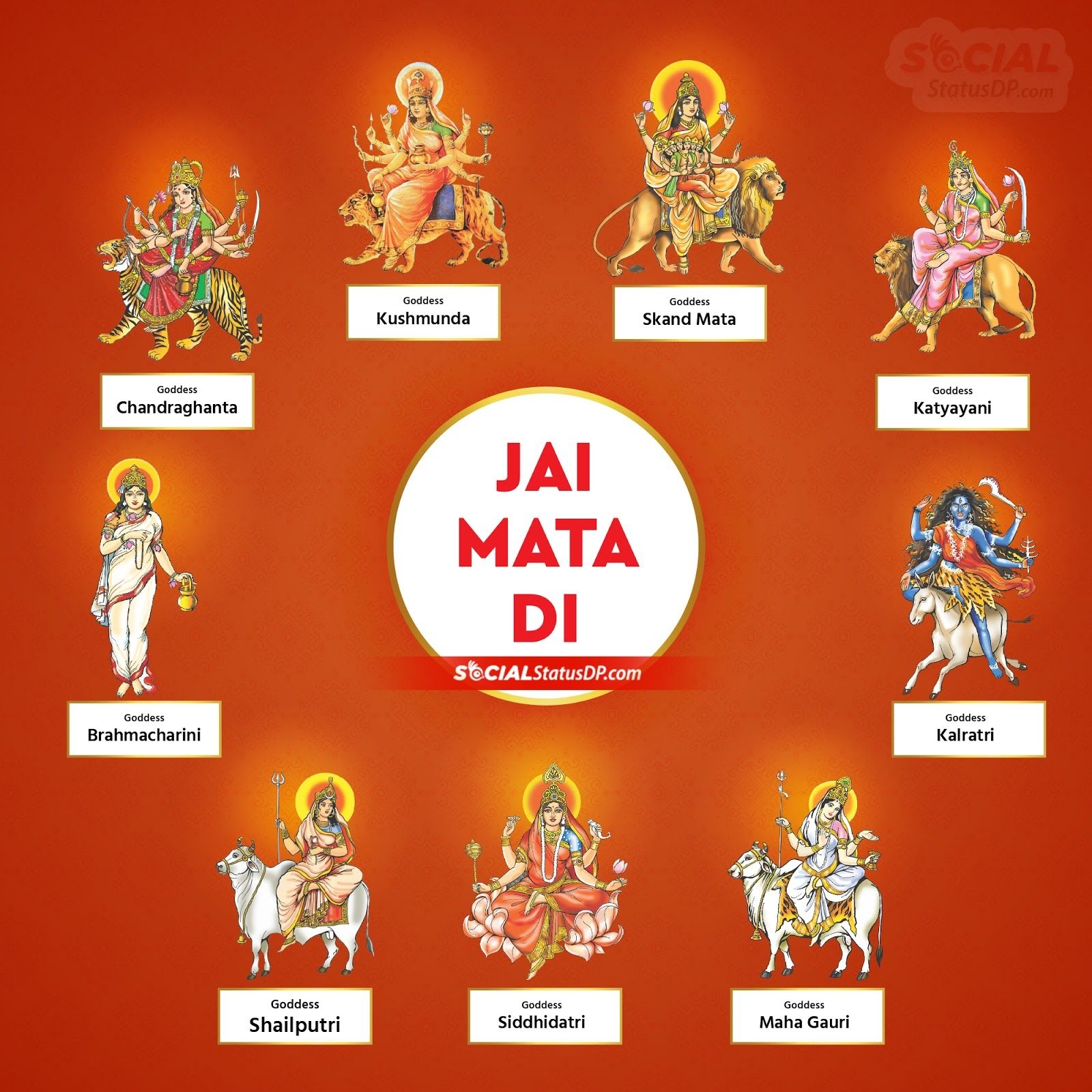 1600x1600 Devi Nav Durga Image with Names, Nine Goddess, Mantra, Slokas, Phone